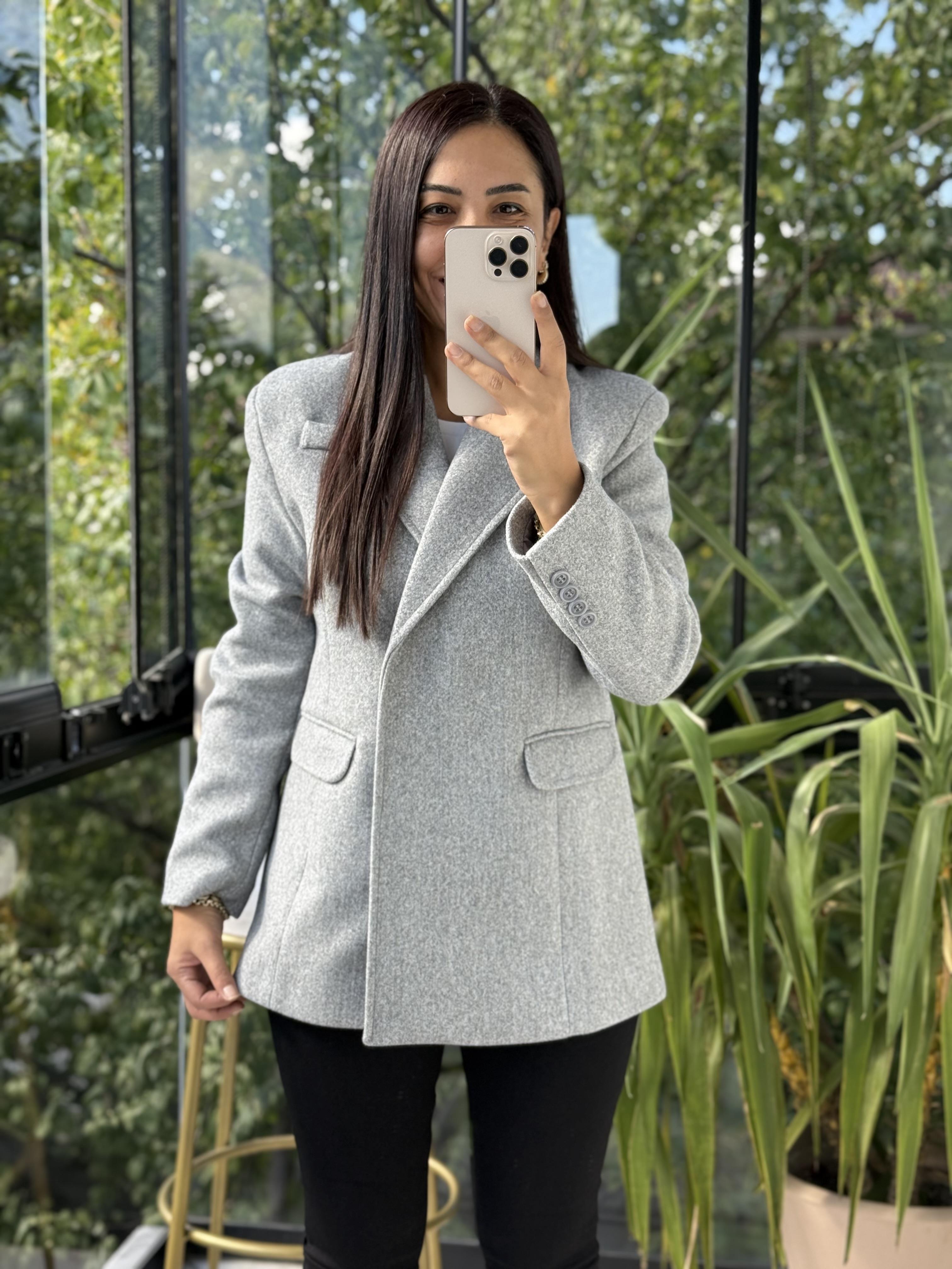 Kaşe Slim Blazer Ceket Gri