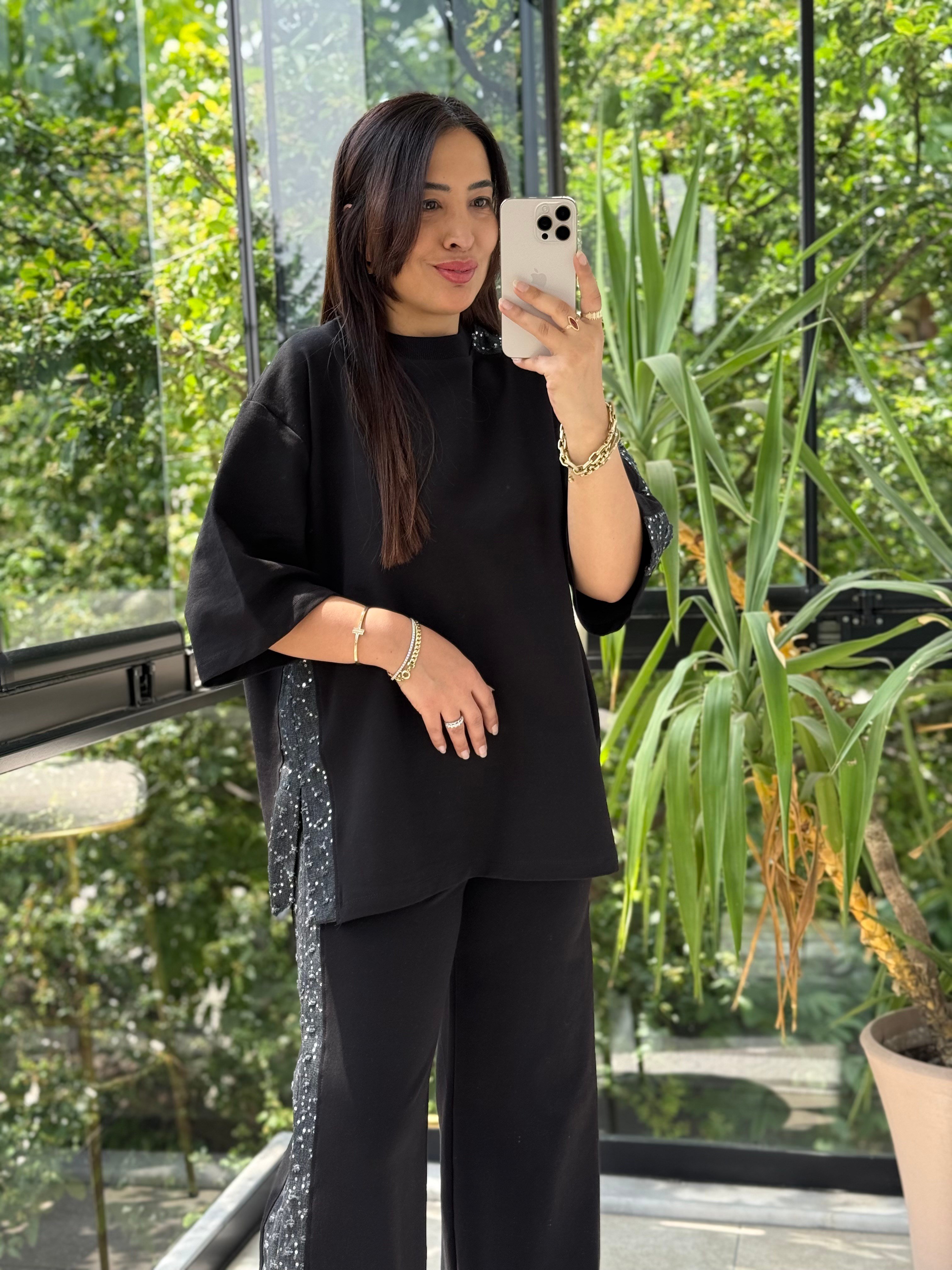 Kot Payet Garnili Takım Siyah