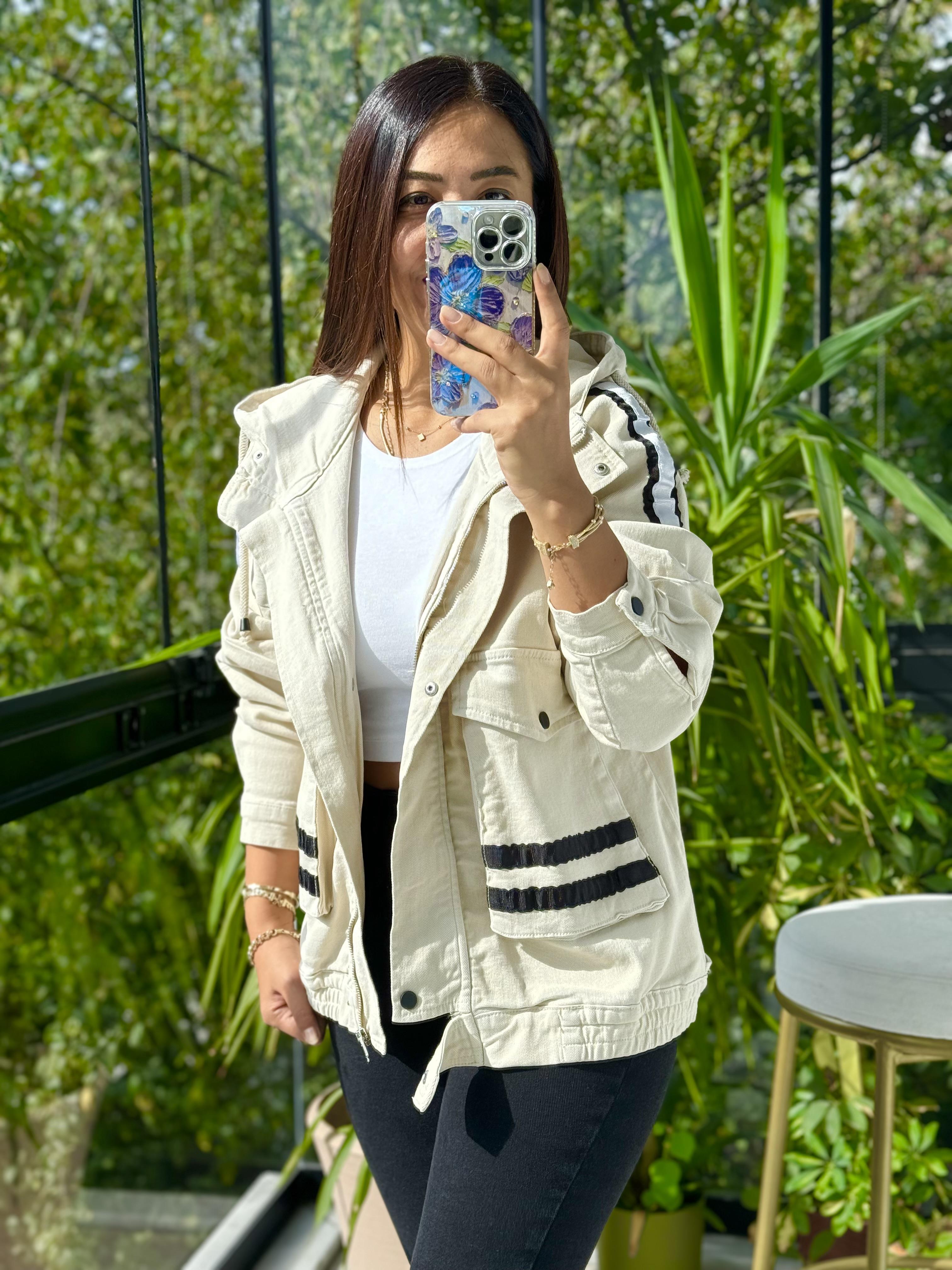 Şeritli Gabardin Ceket Taş