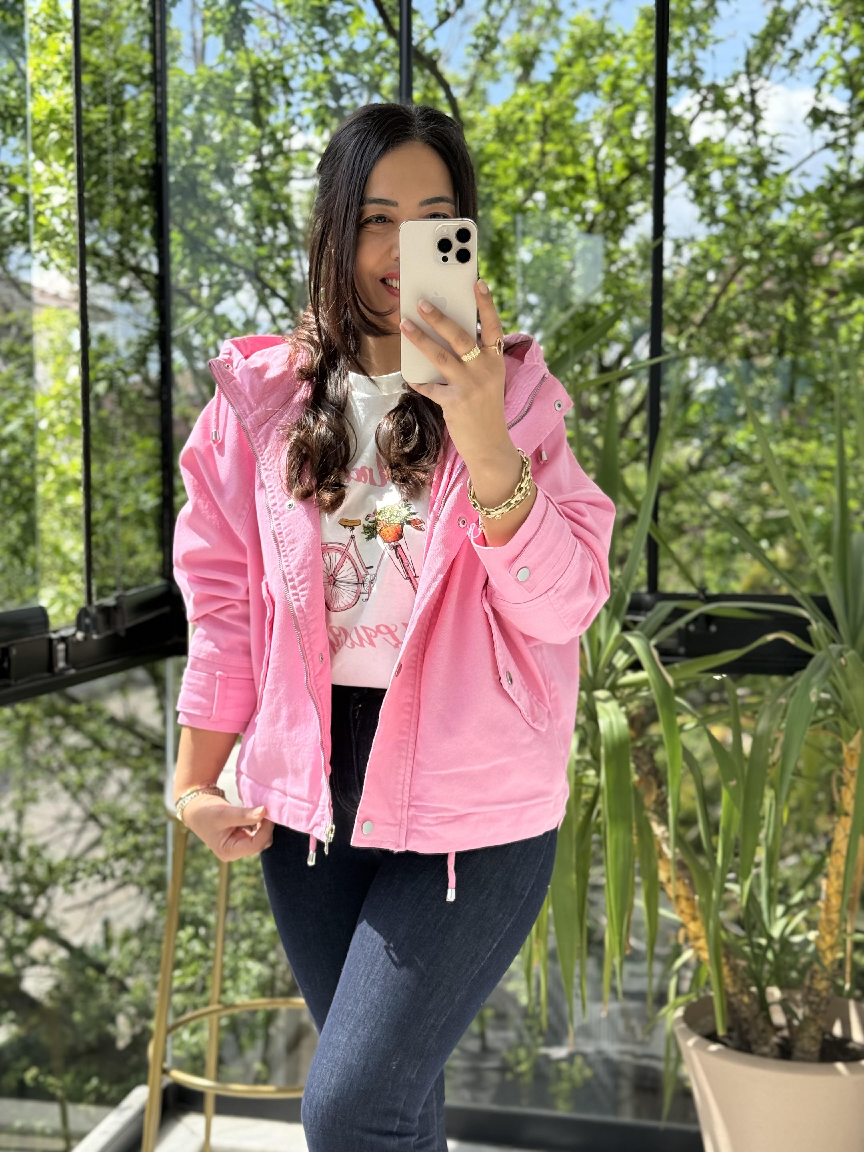 Oversize Kapuşonlu Ceket Pembe