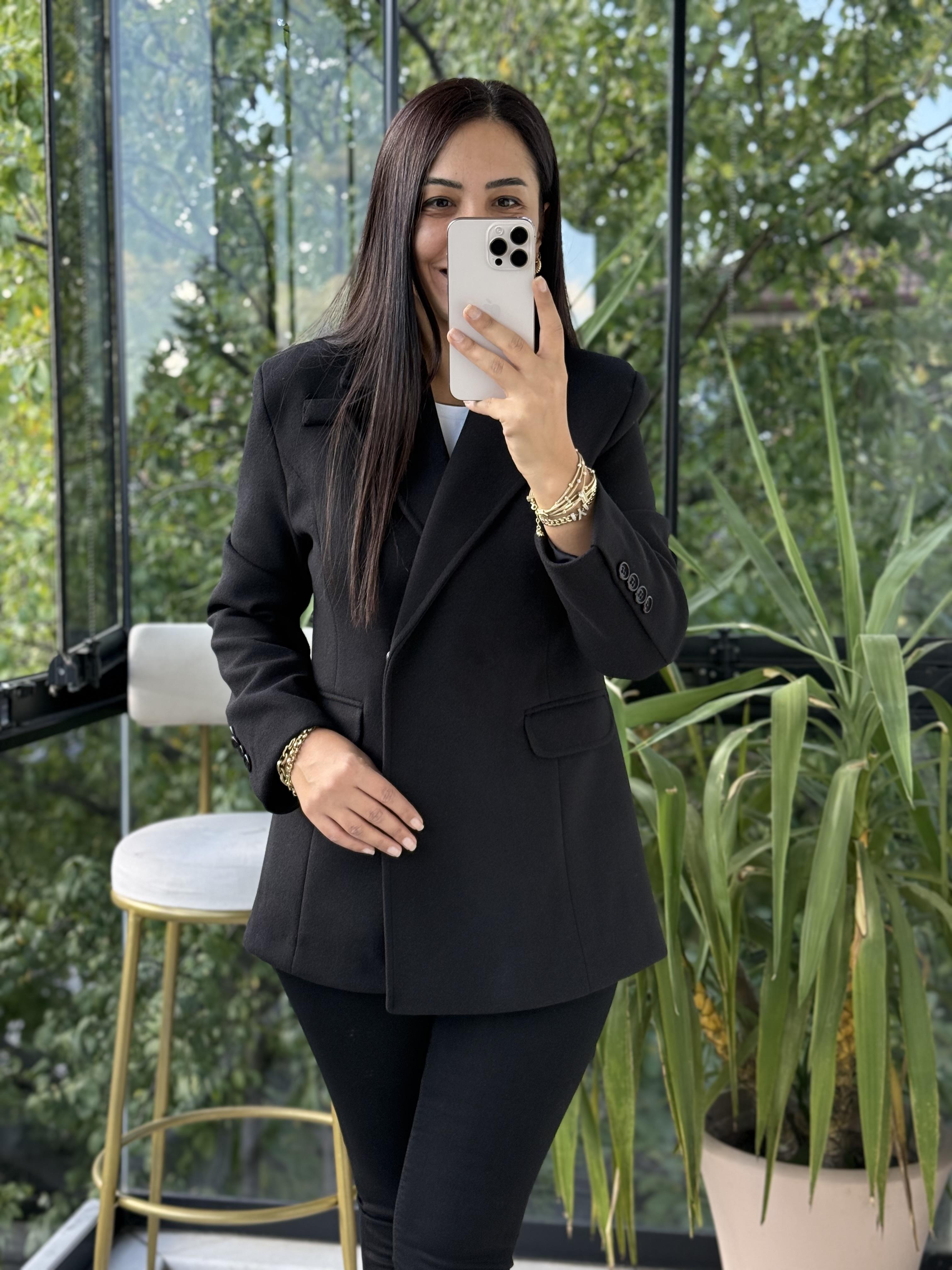 Kaşe Slim Blazer Ceket Siyah