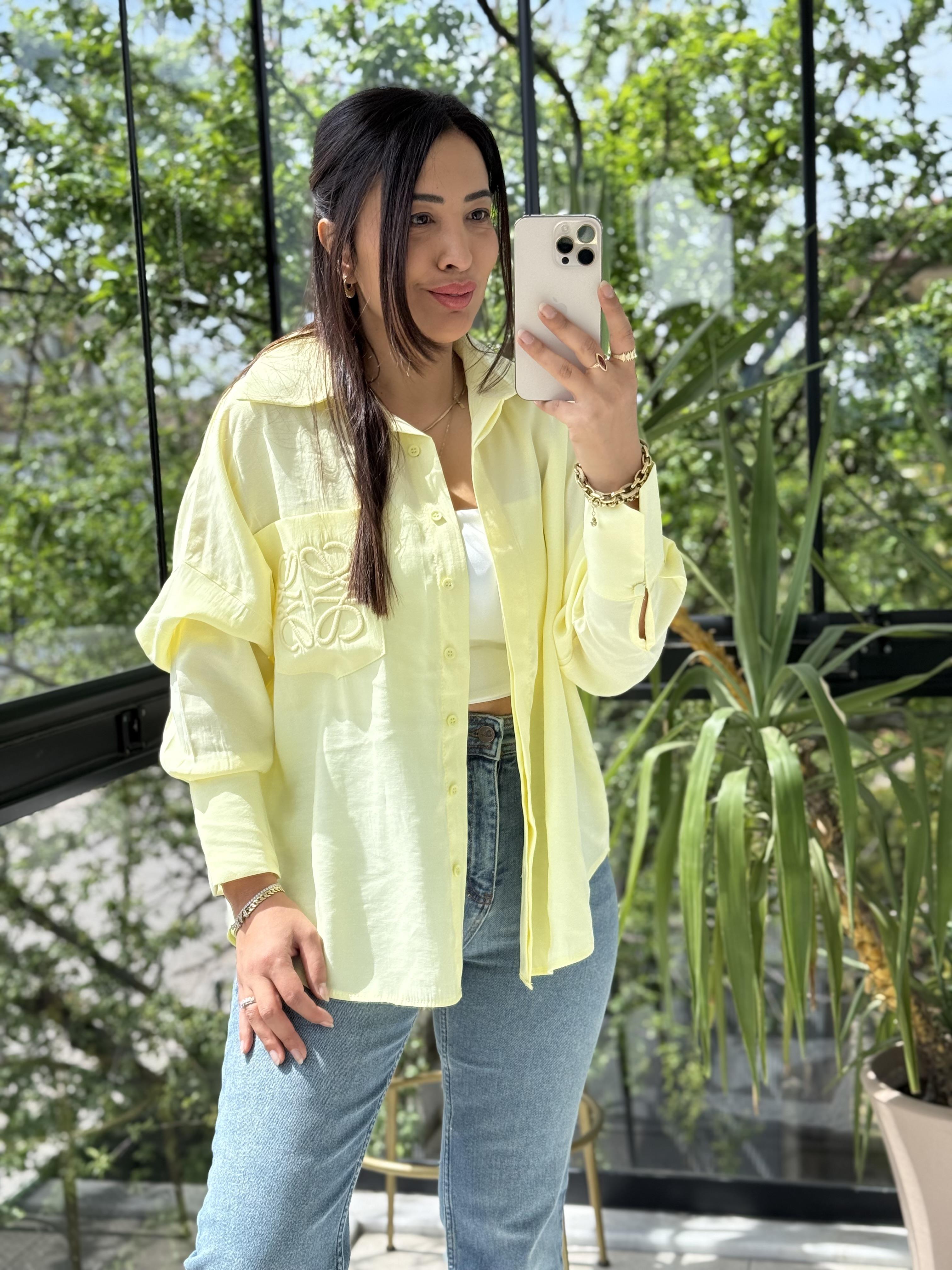 Cebi Nakışlı Gömlek Sarı