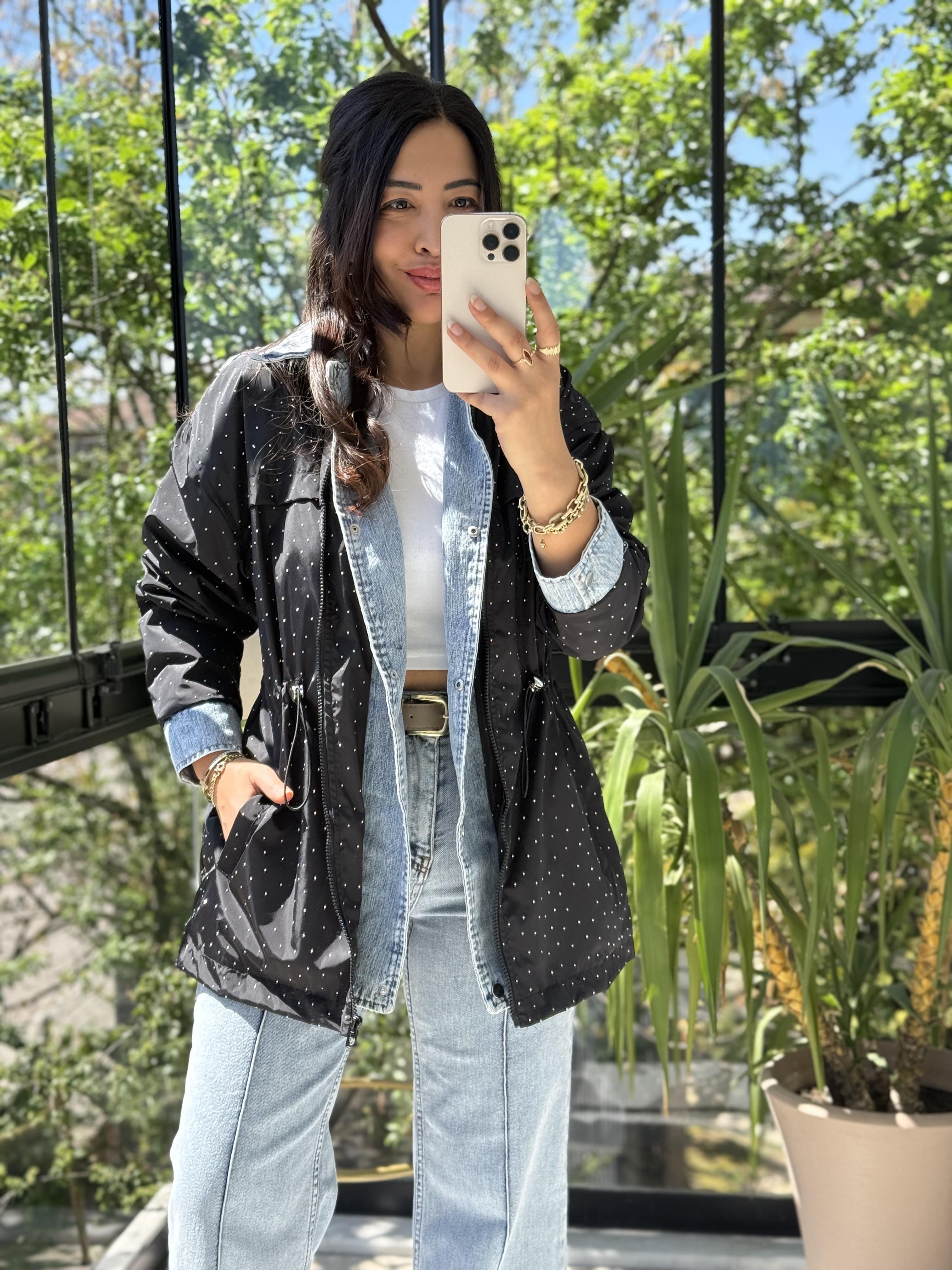 Glitiery Denim Mix Ceket Siyah