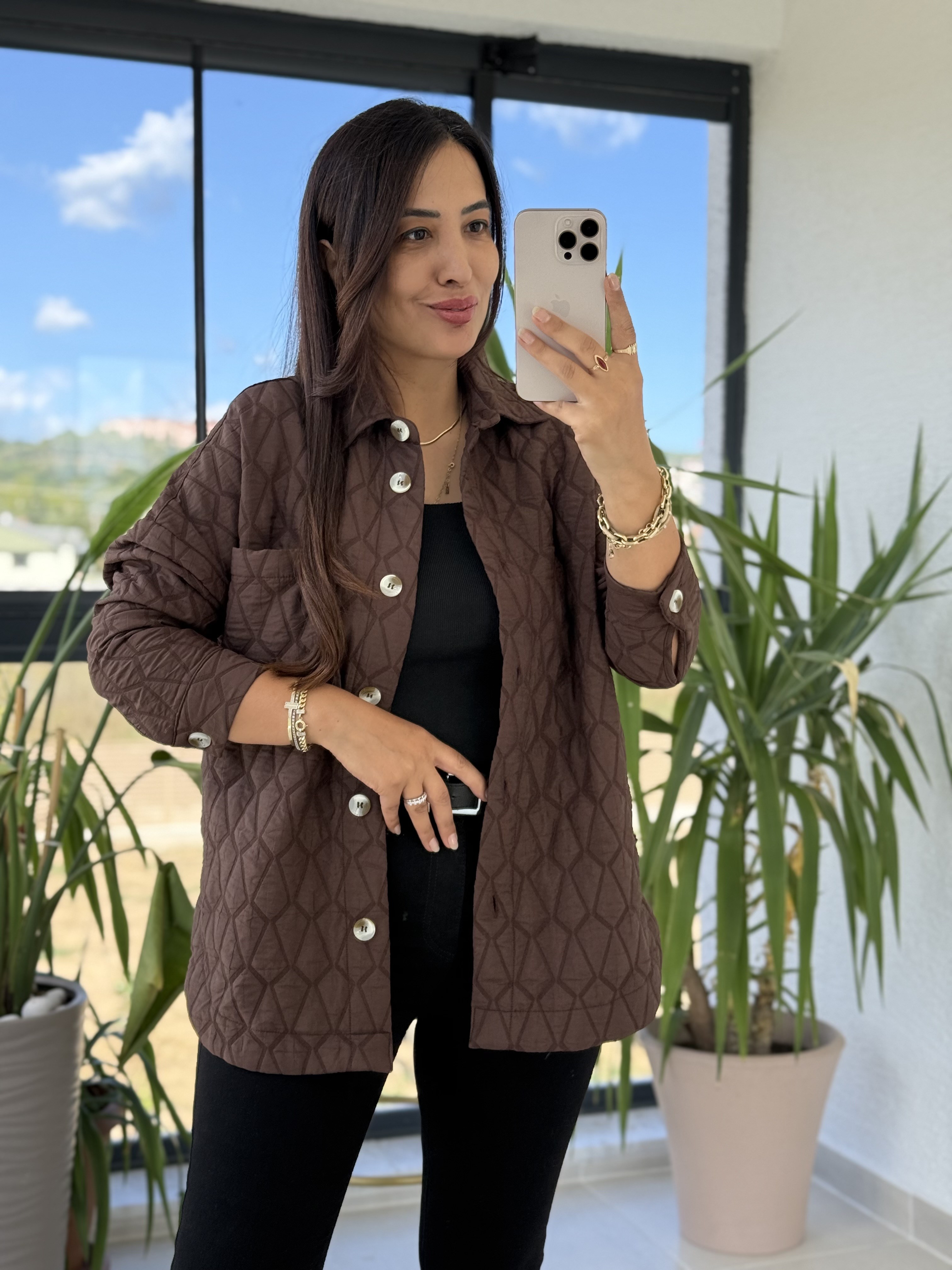 Kapitone Düğmeli Ceket Kahve