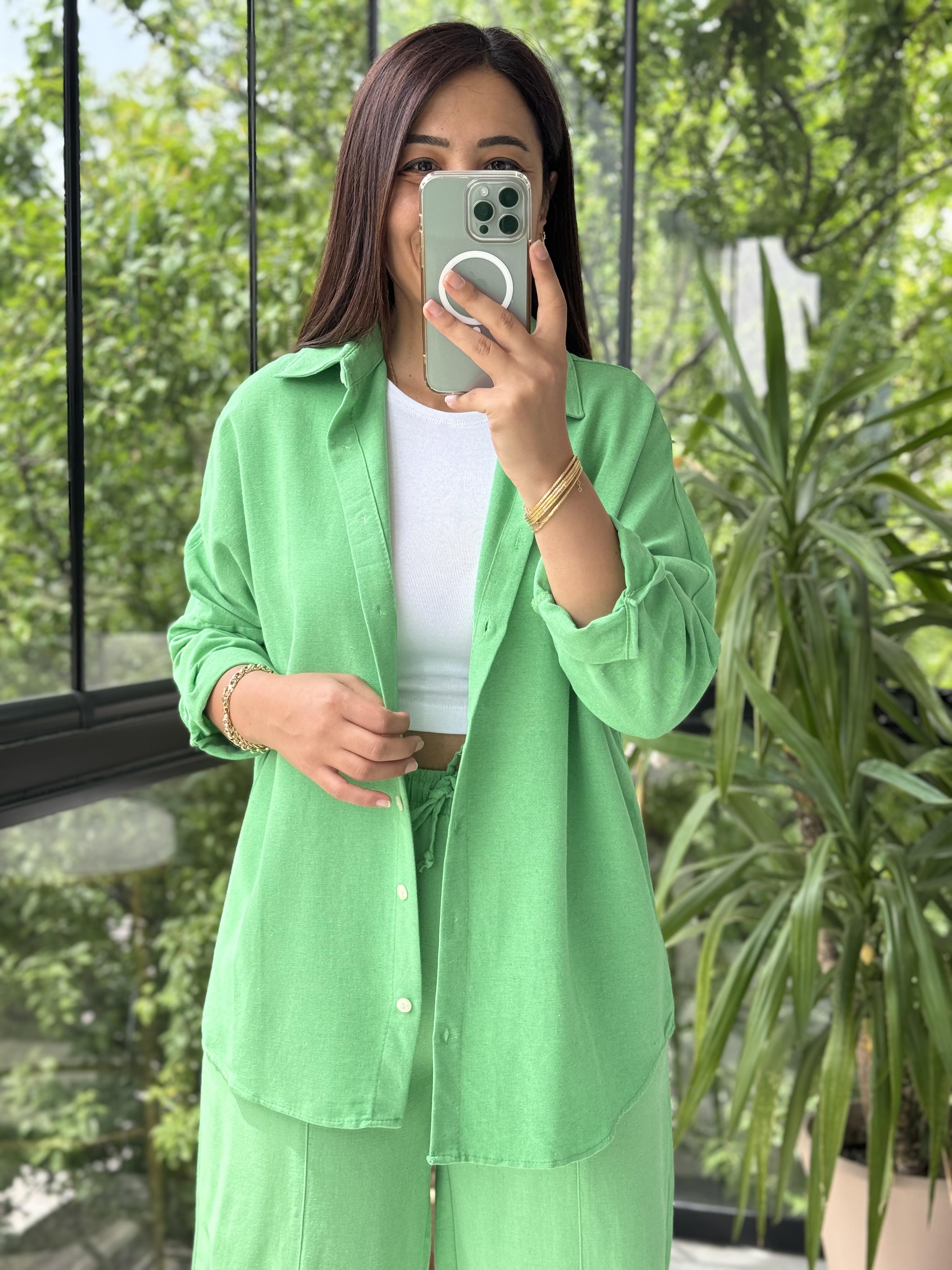 Açık Yeşil Keten Gömlek