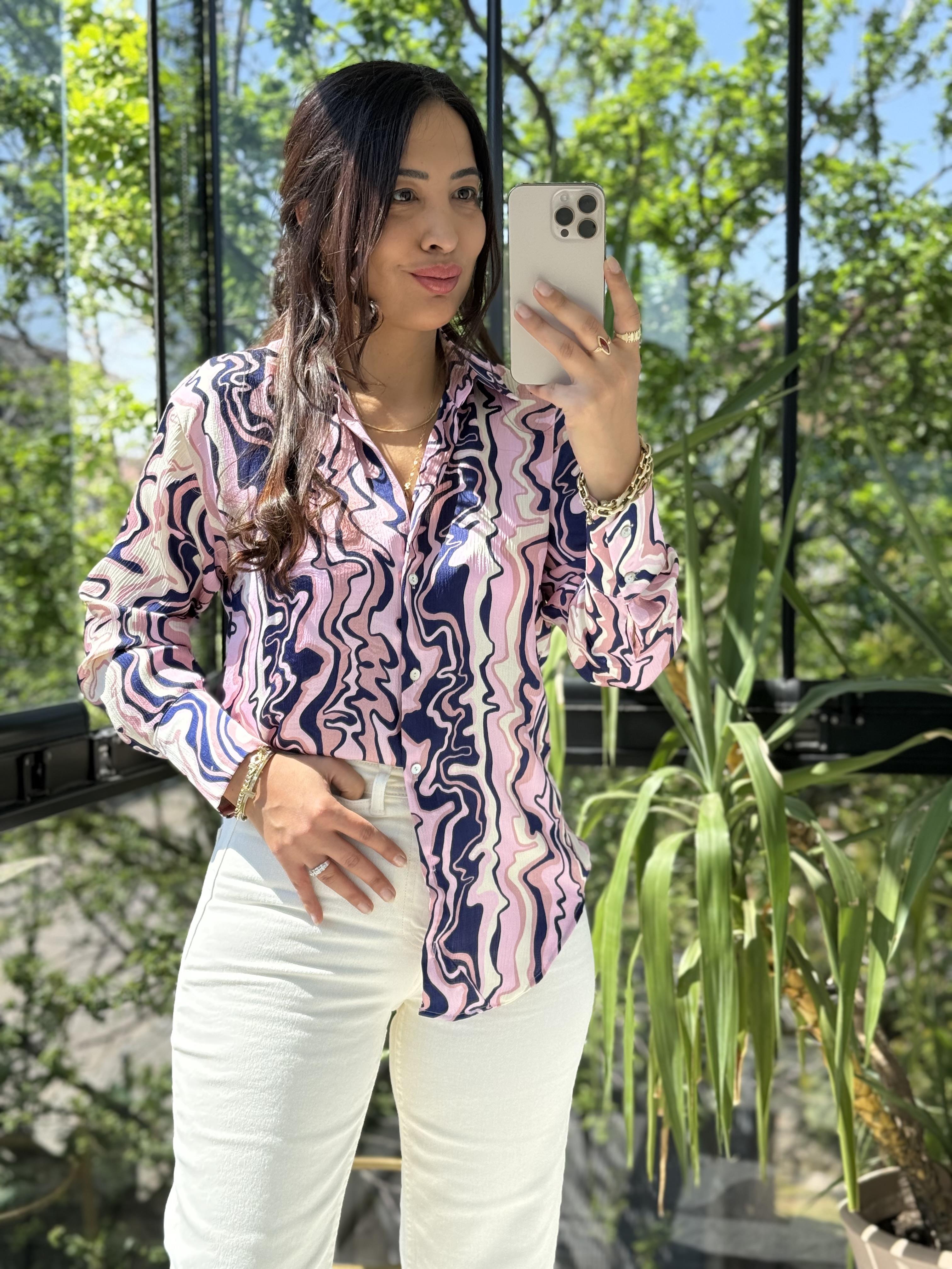 Wave Effect Basic Gömlek Pembe