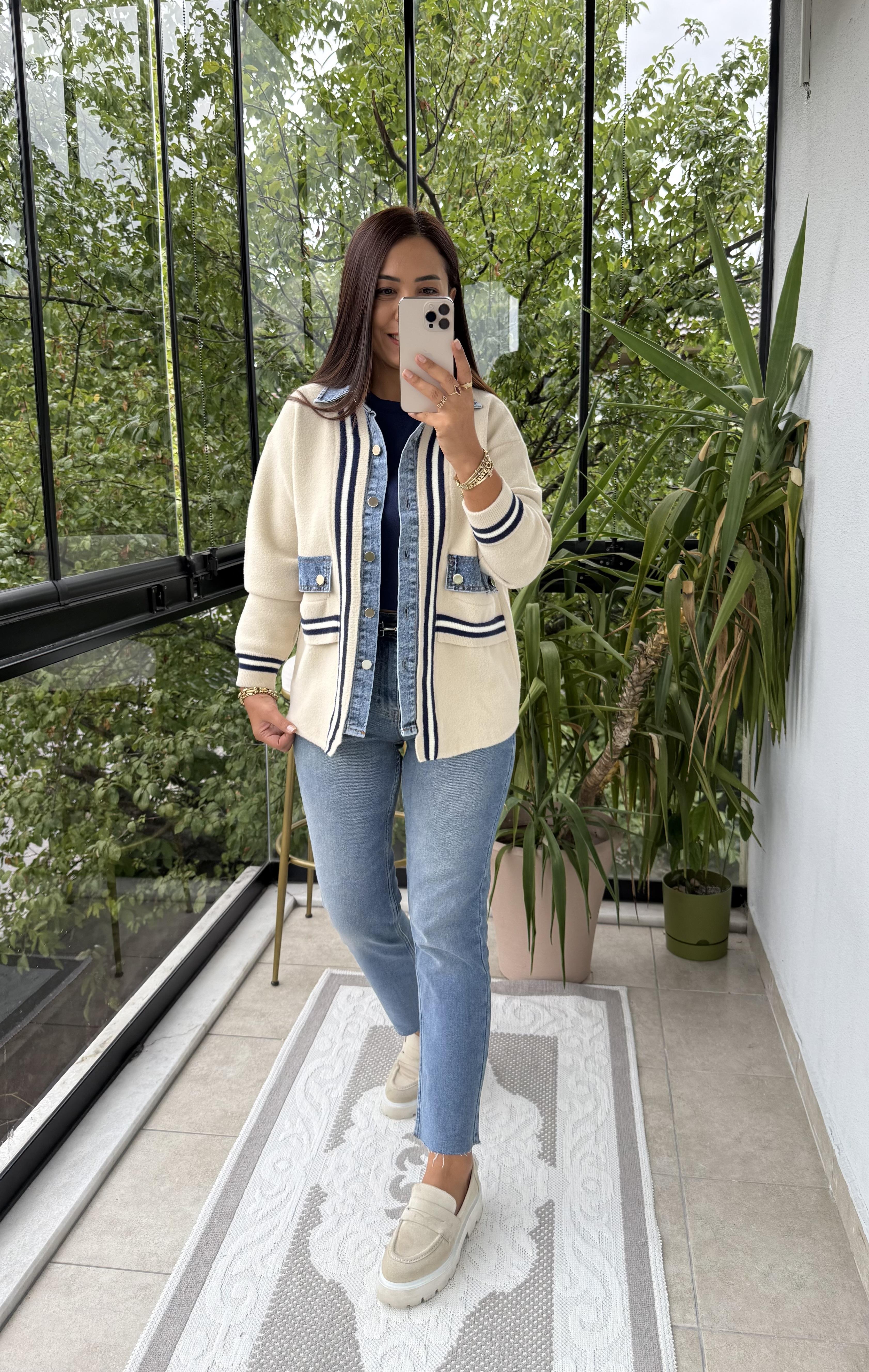 Angora Hırka Kot Detaylı Lacivert