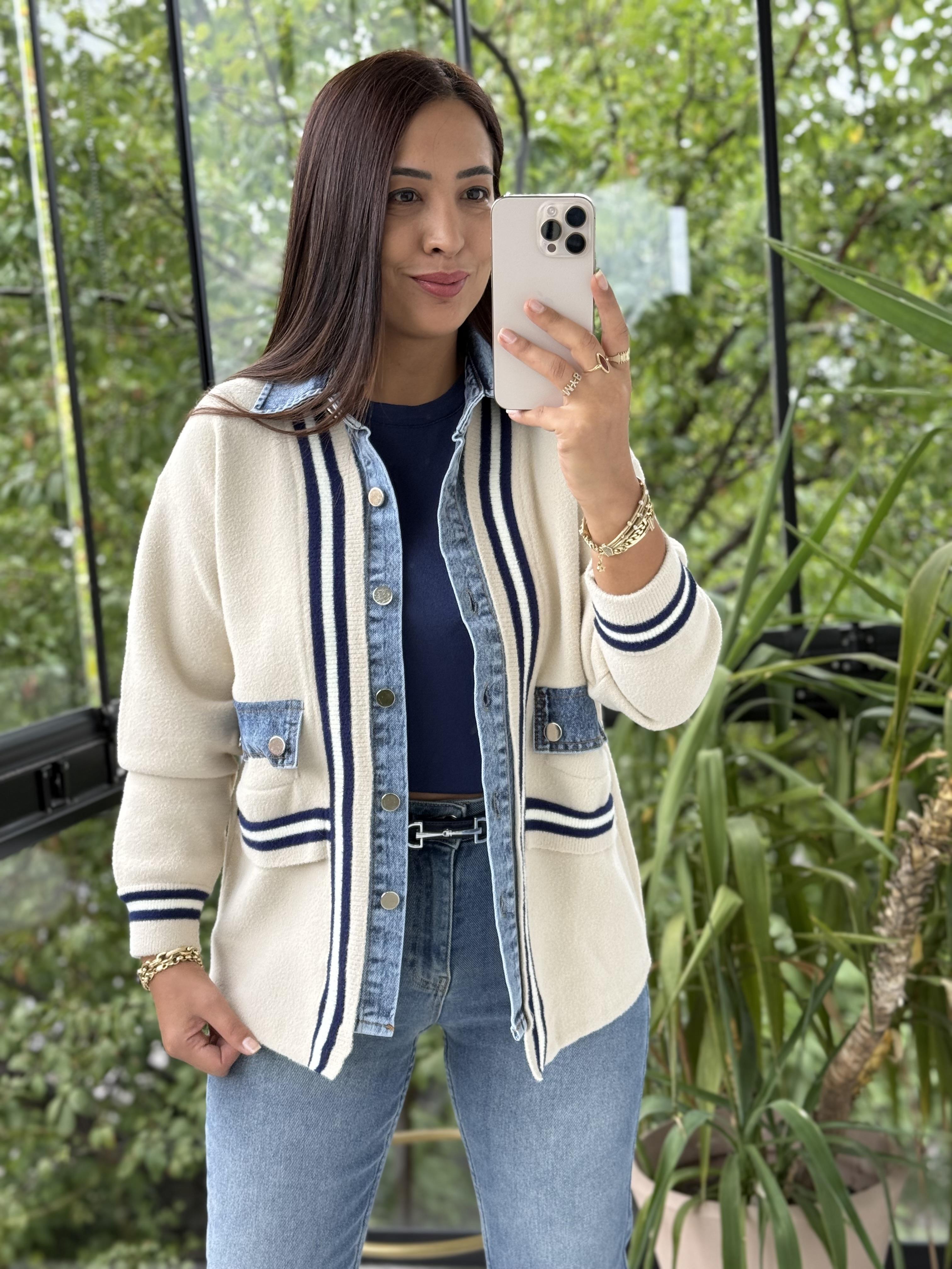 Angora Hırka Kot Detaylı Lacivert