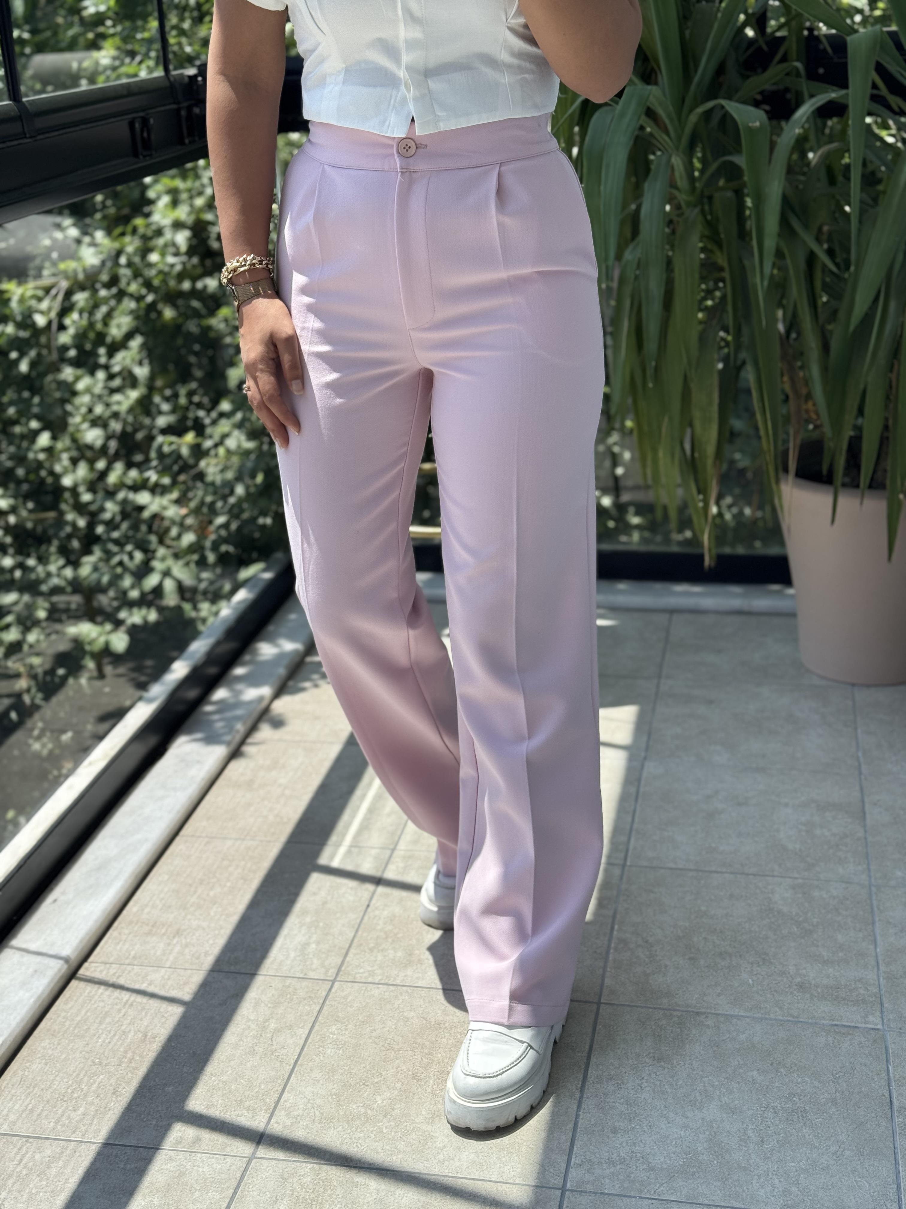 Arka Beli Lastikli Palazzo Kumaş Pantolon Pembe