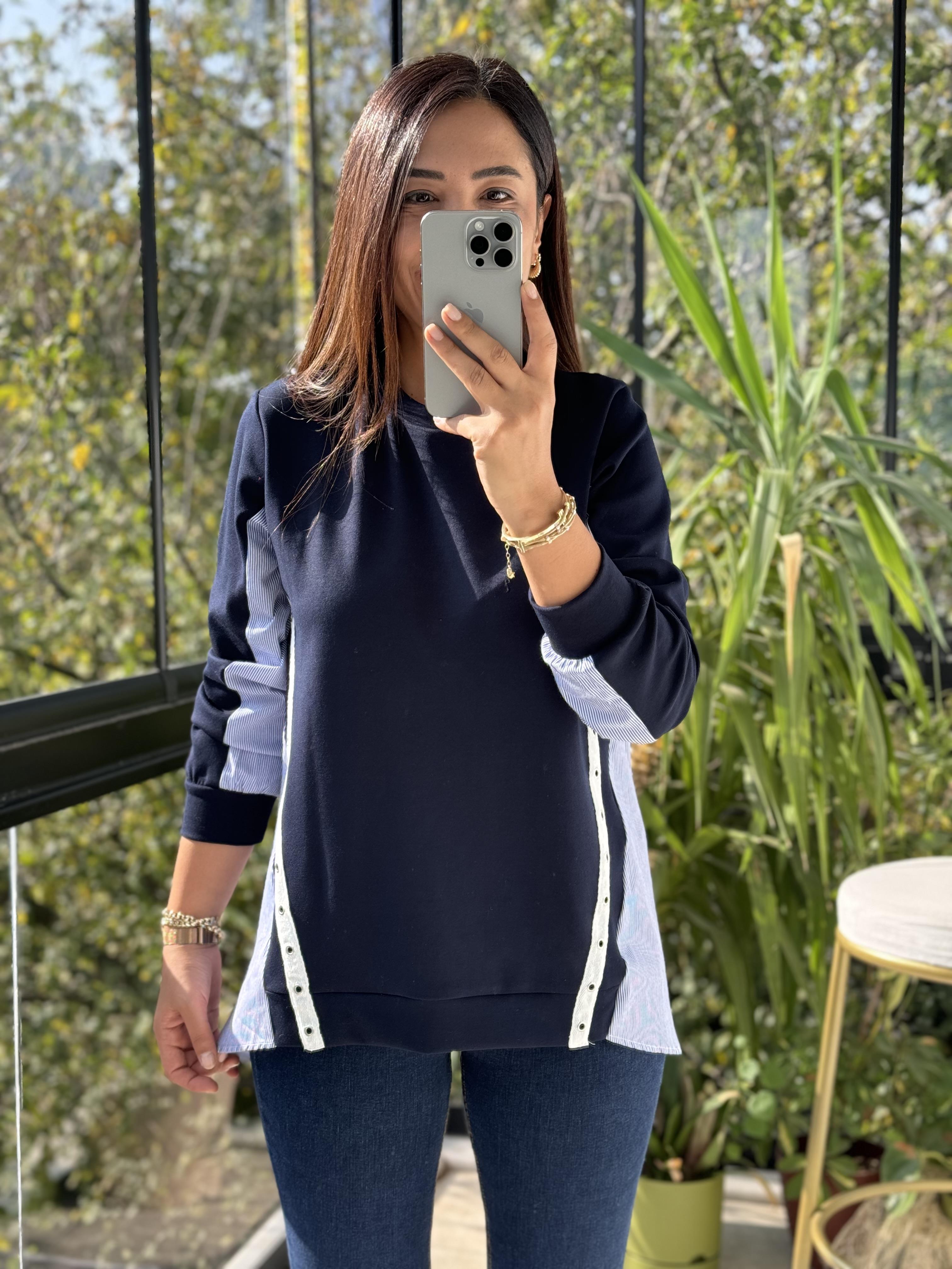 Arkası Gömlekli Sweatshirt Lacivert