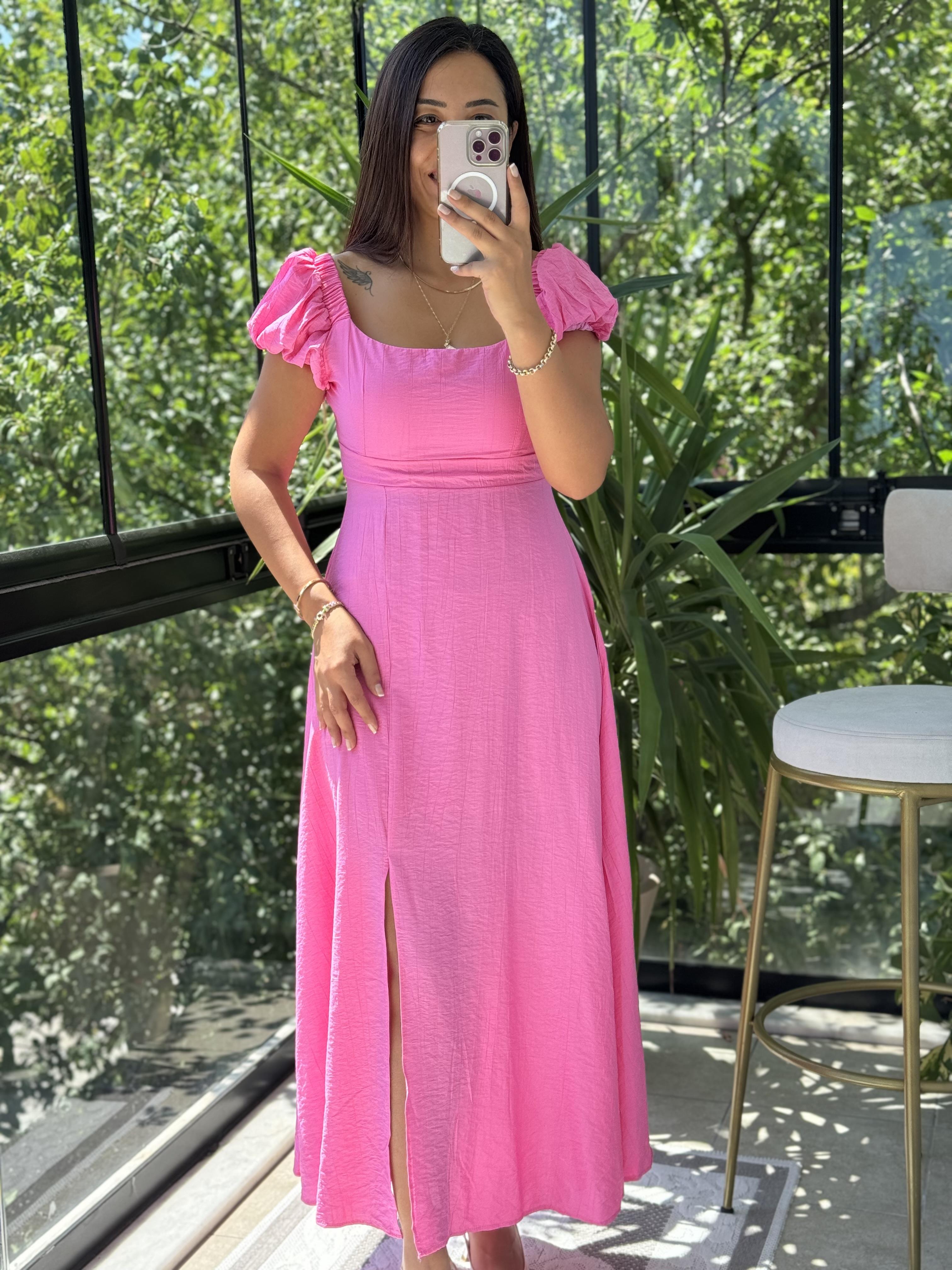 Askı Kurdele Detay Elbise Pembe