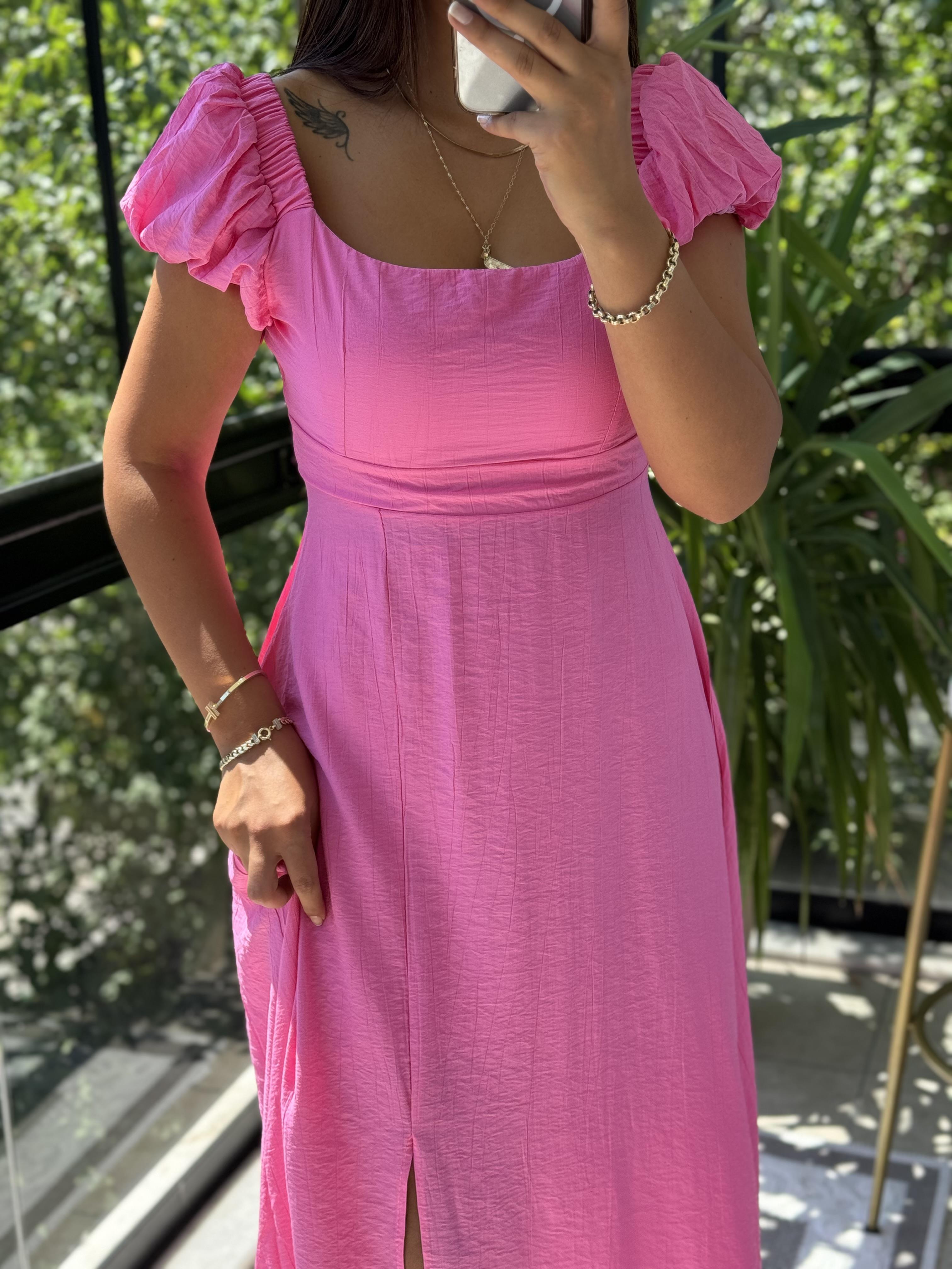 Askı Kurdele Detay Elbise Pembe