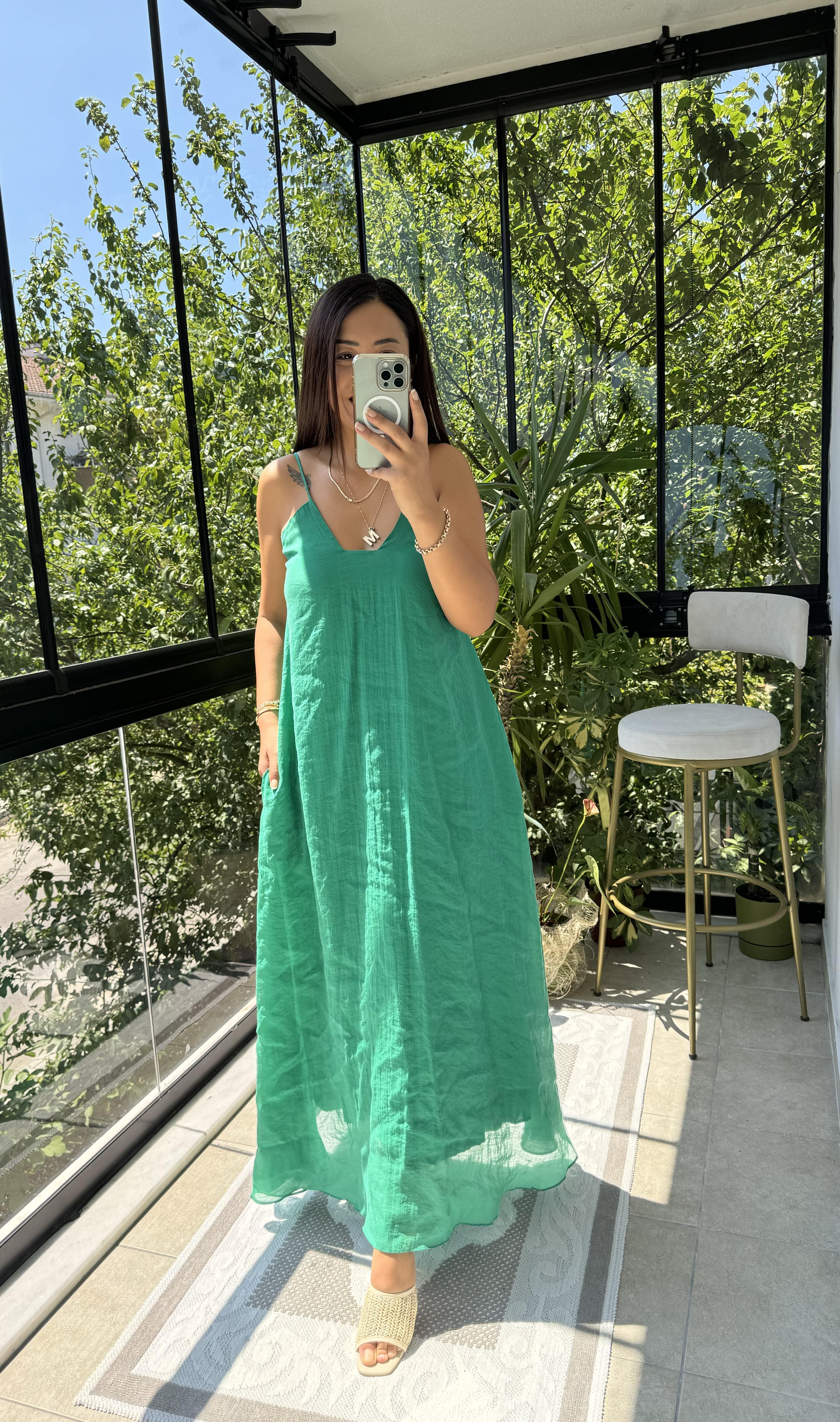 Askılı Elbise Yeşil