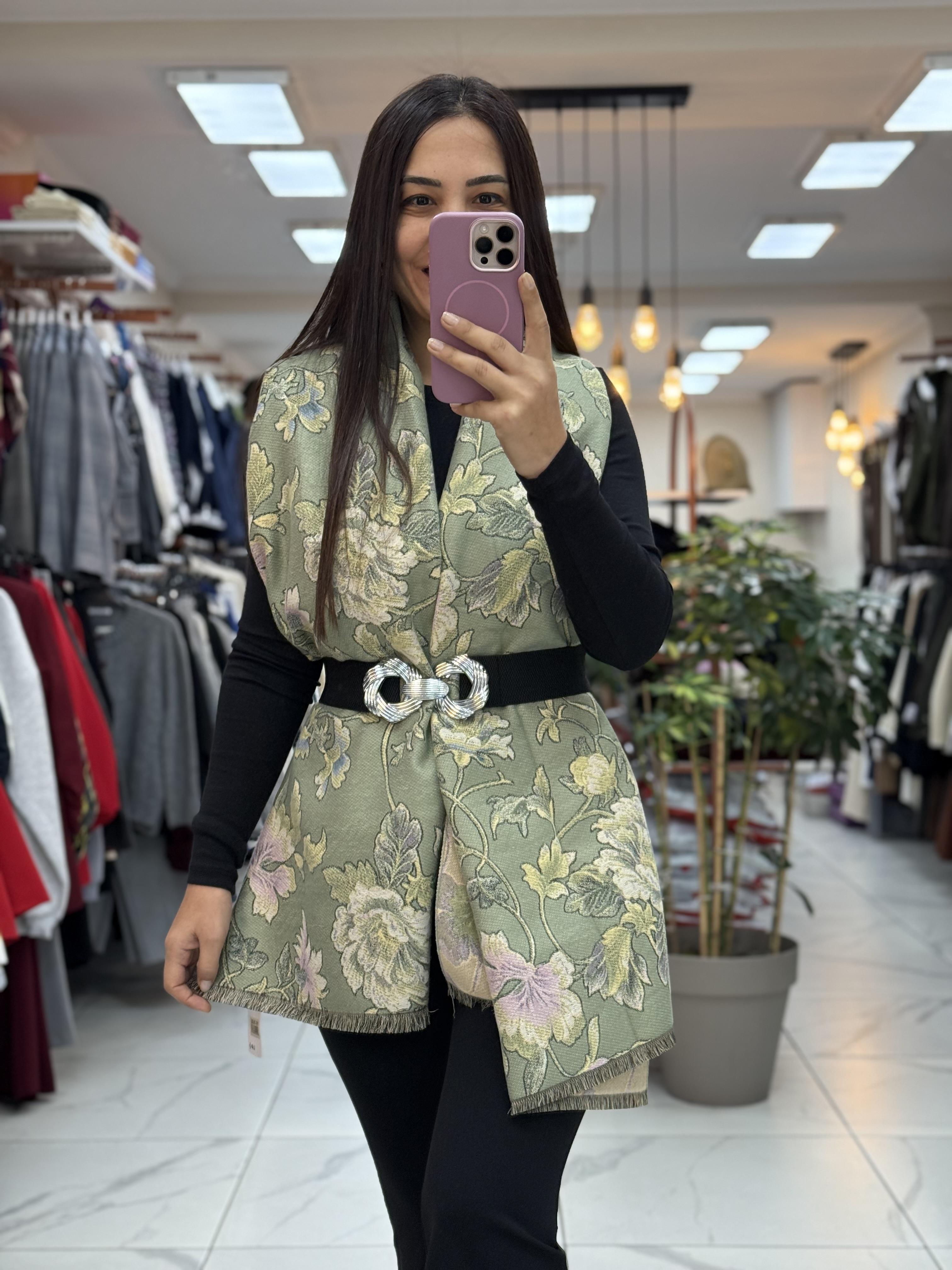 İthal Desenli  Kaşmir Şal Yeşil