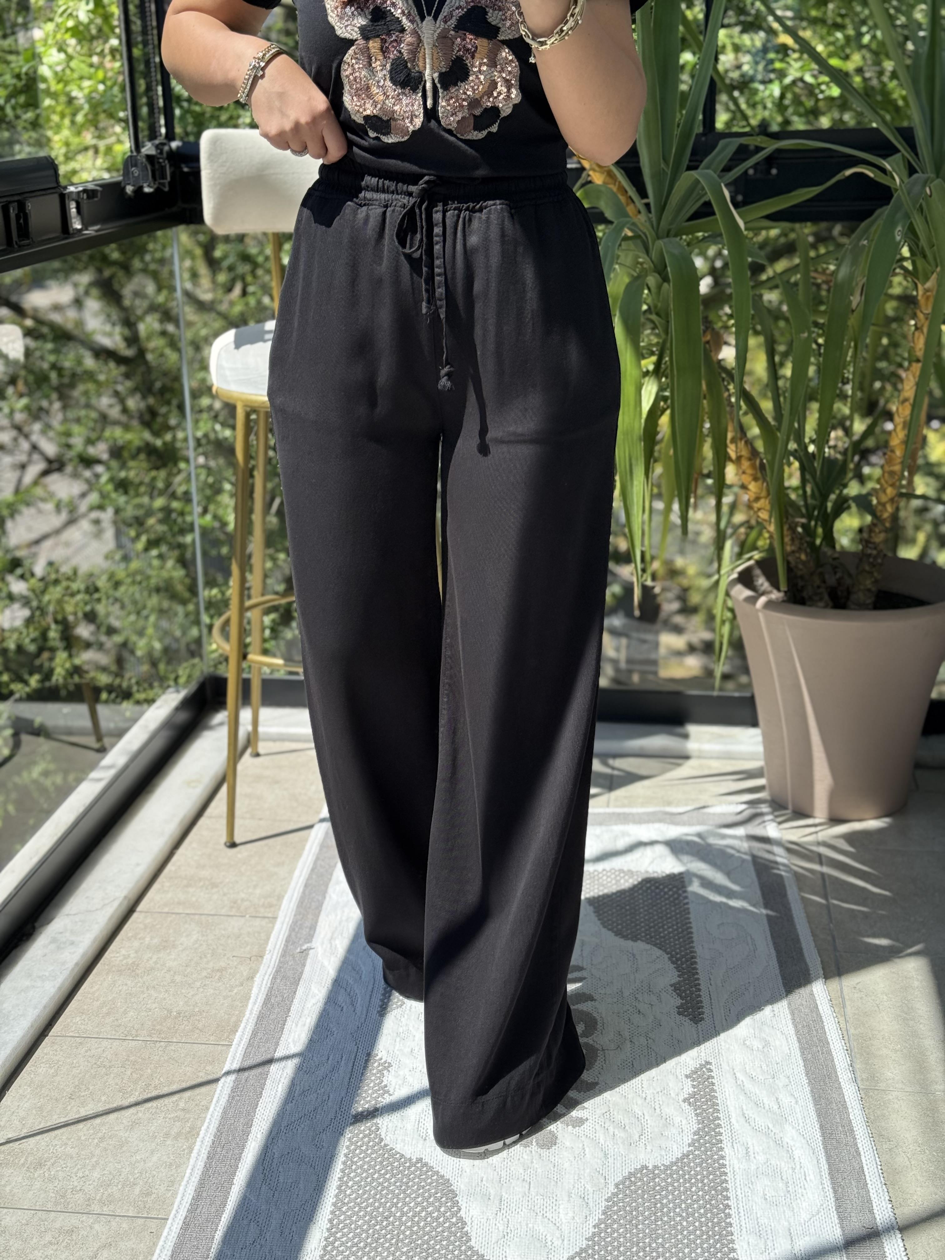 Lastikli Palazzo Pantolon Siyah