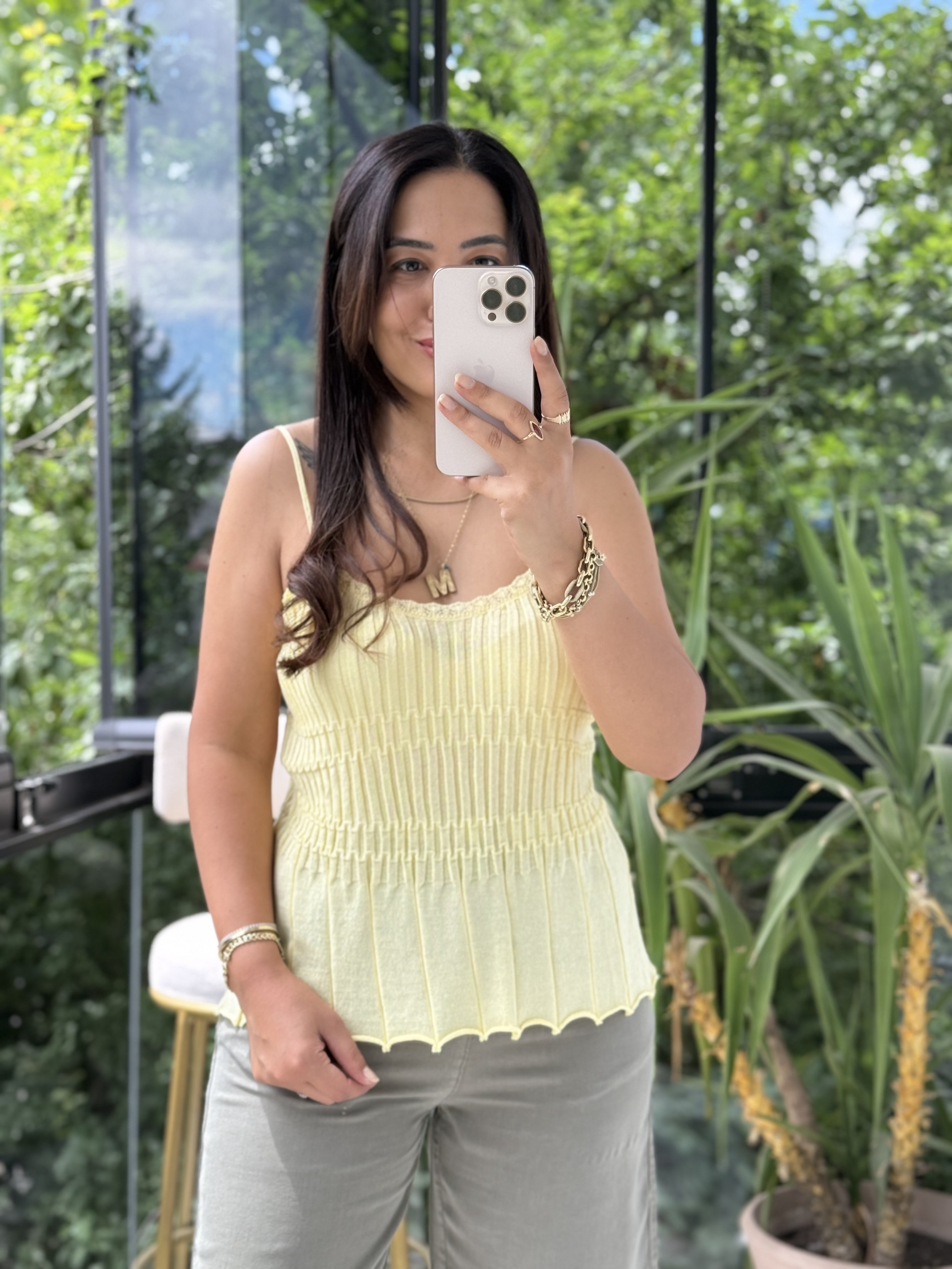 Dilvin Askılı İnce Dokulu Triko Bluz Sarı