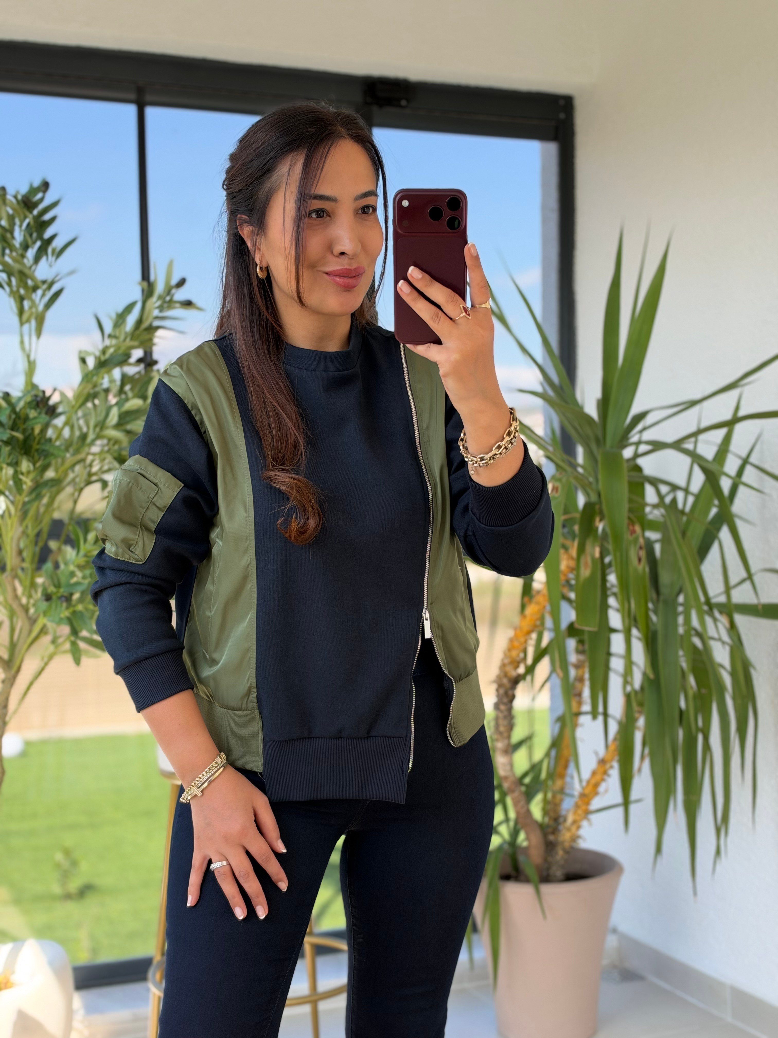 Mix Kumaş Fermuarlı Modal Sweatshirt Lacivert