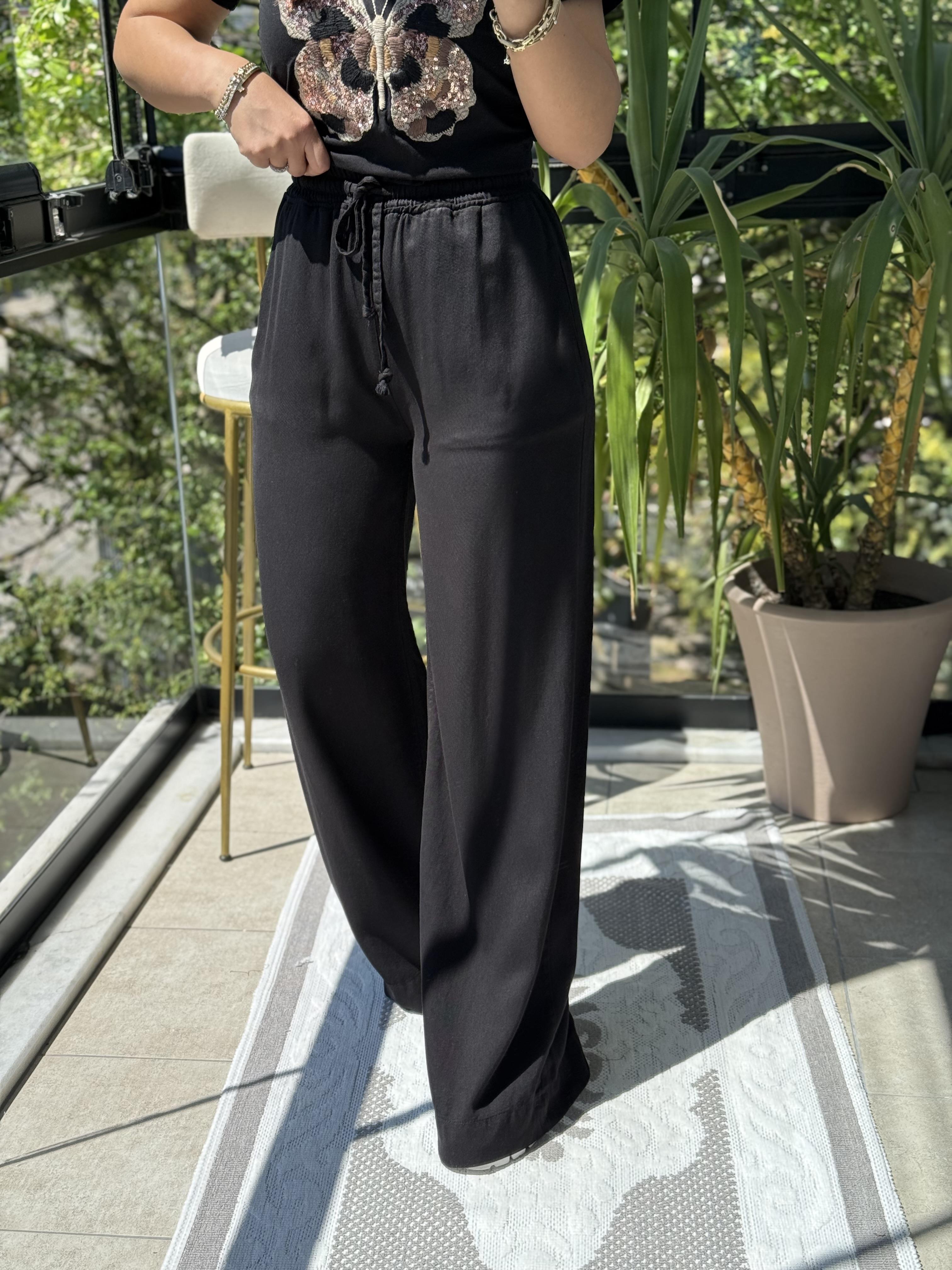 Lastikli Palazzo Pantolon Siyah