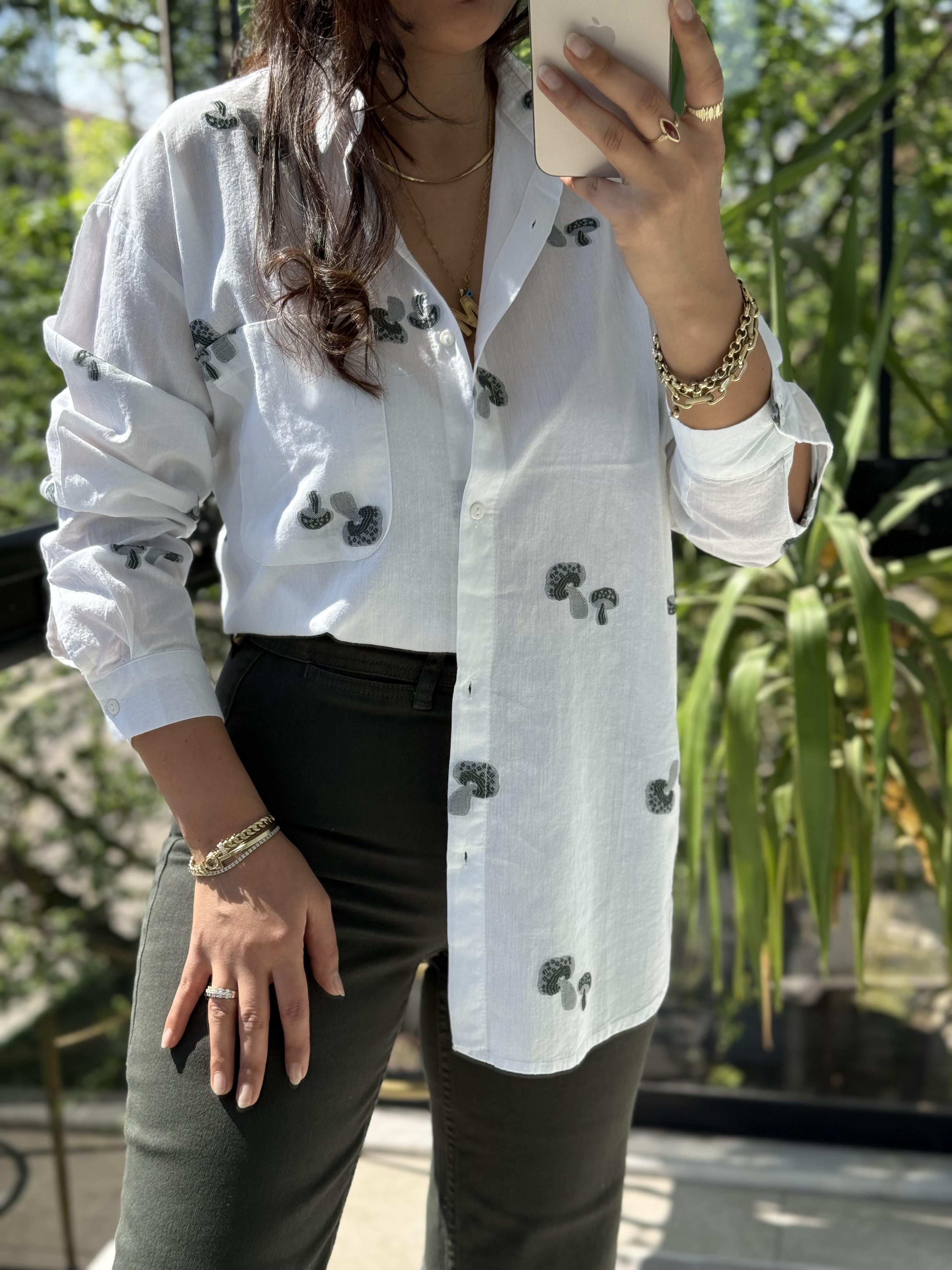 Monochiç Desen Pamuklu Gömlek Haki Yeşili