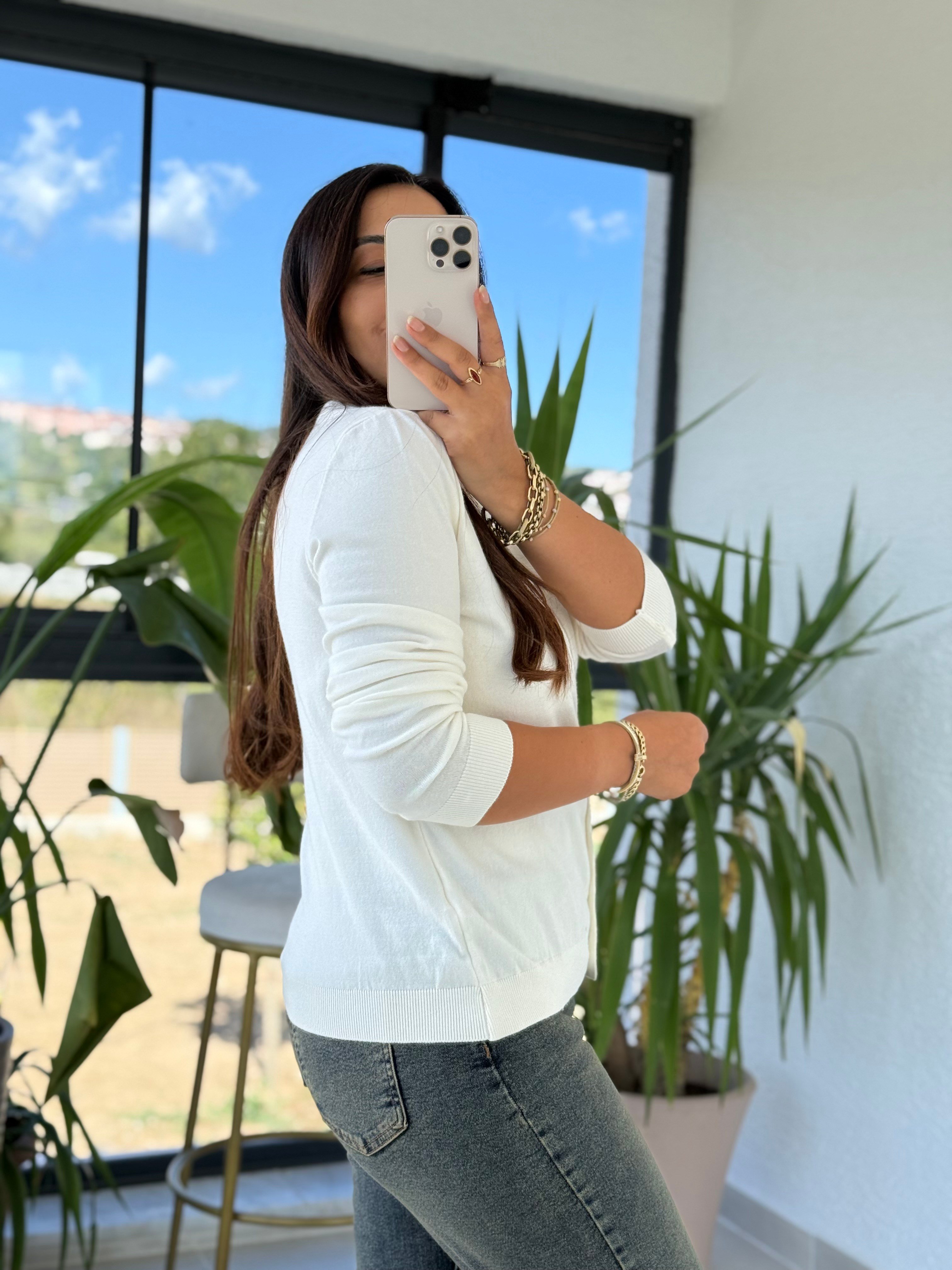 Pamuklu Yumuşak Basic Hırka Ekru