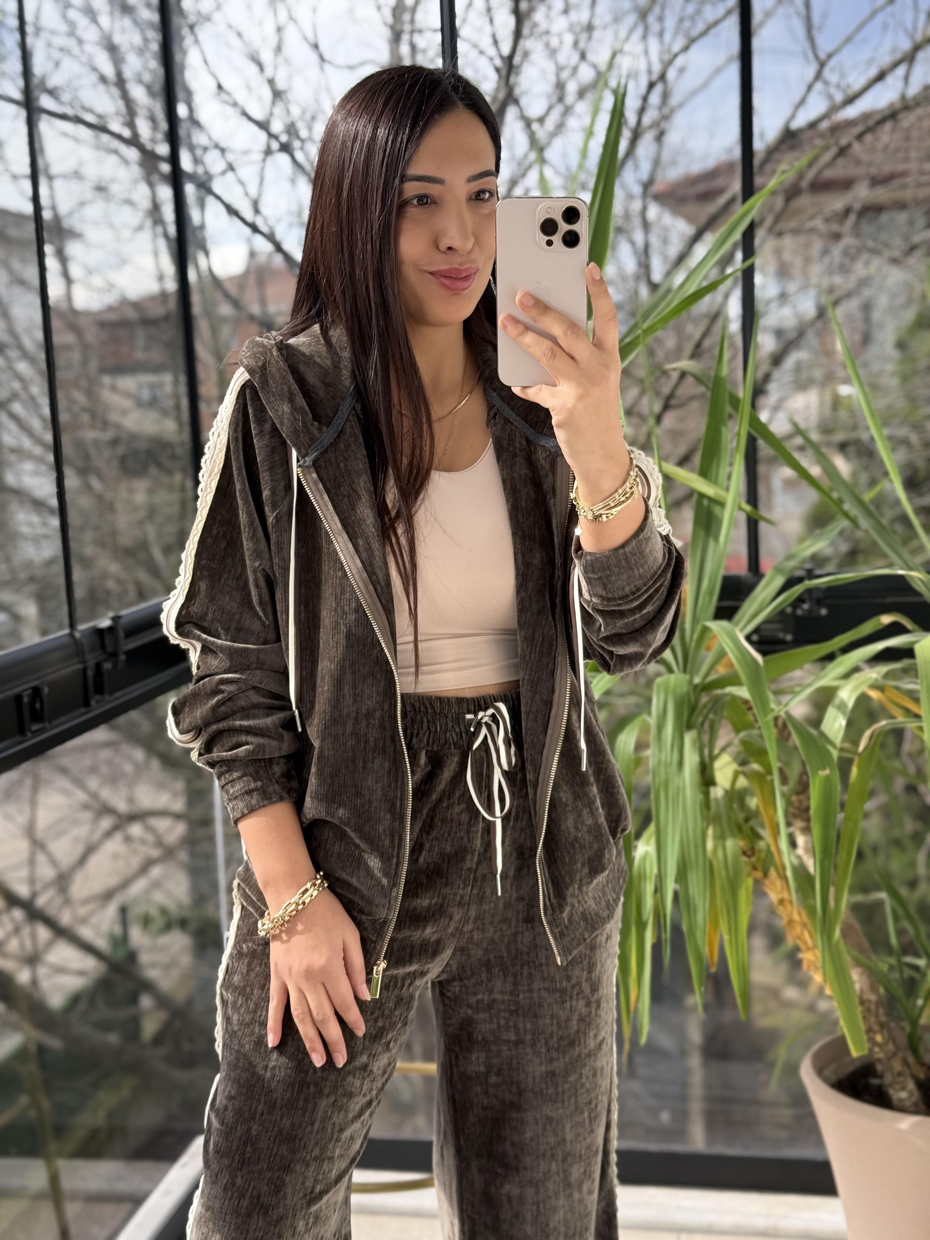 Dokuma Şeritli Şönil Takım Yeşil