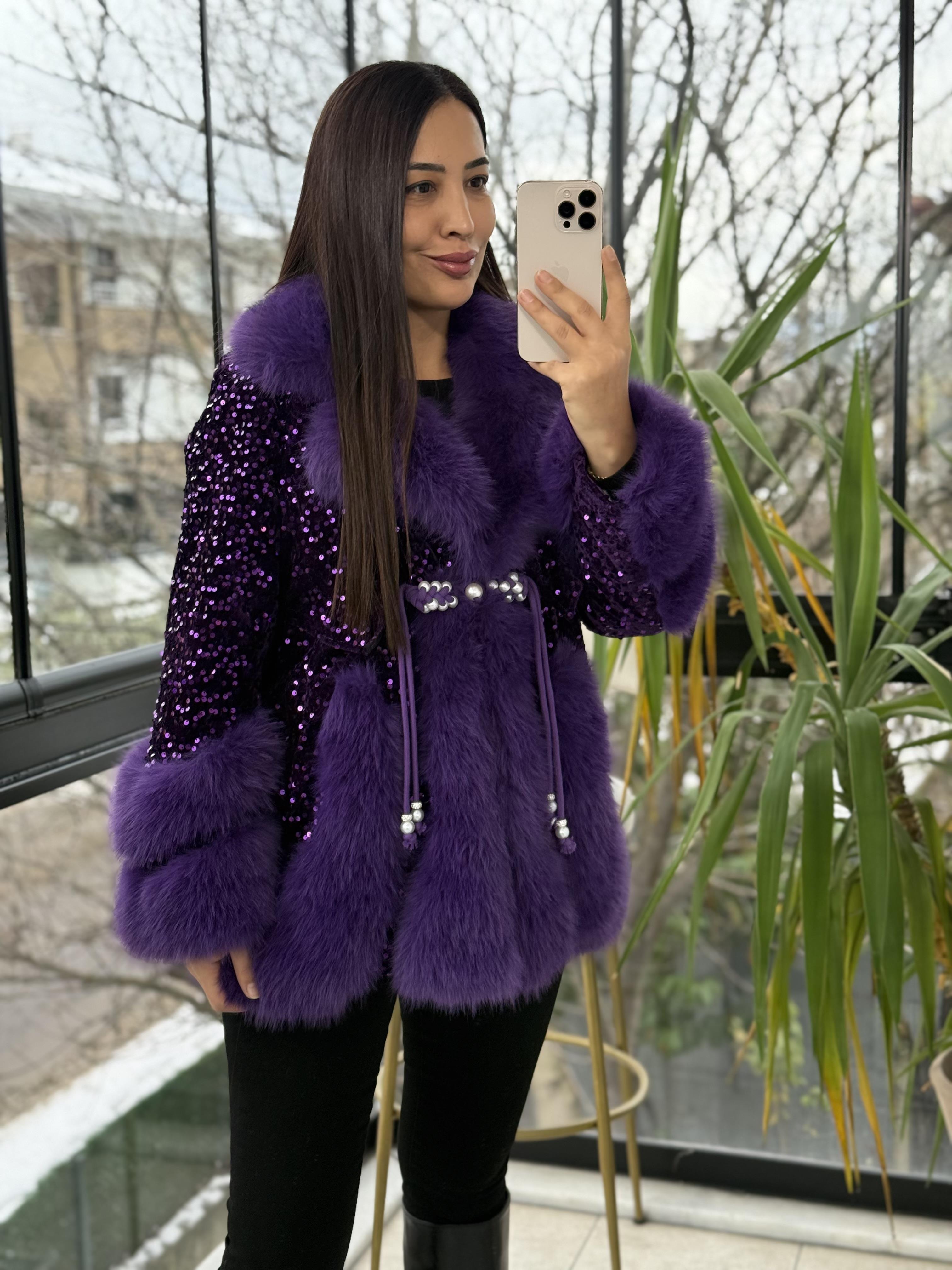 İthal Full payetli Kürk Mor