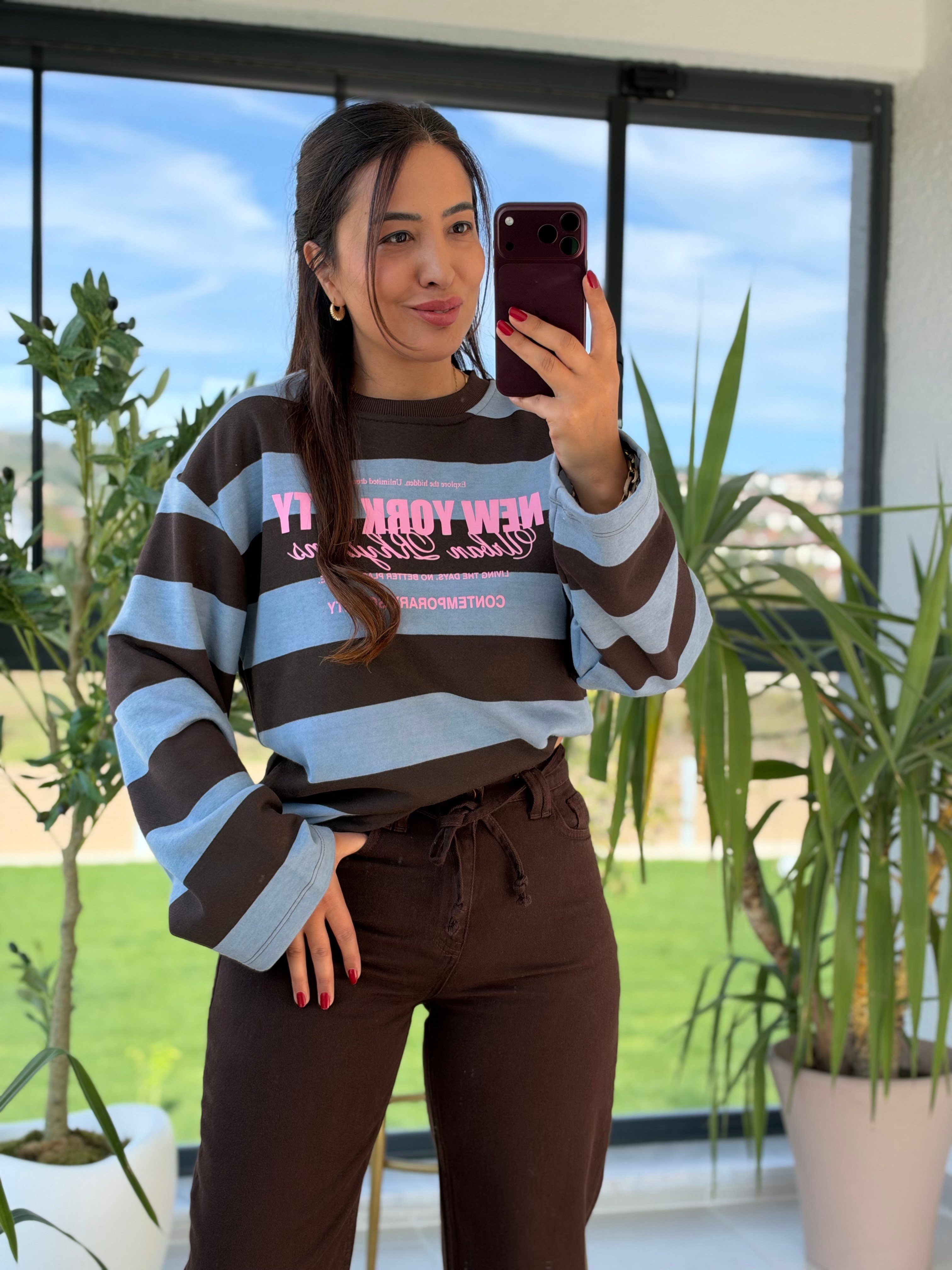 Kalın Çizgili New York Ctiy Sweatshirt Bebe Mavi