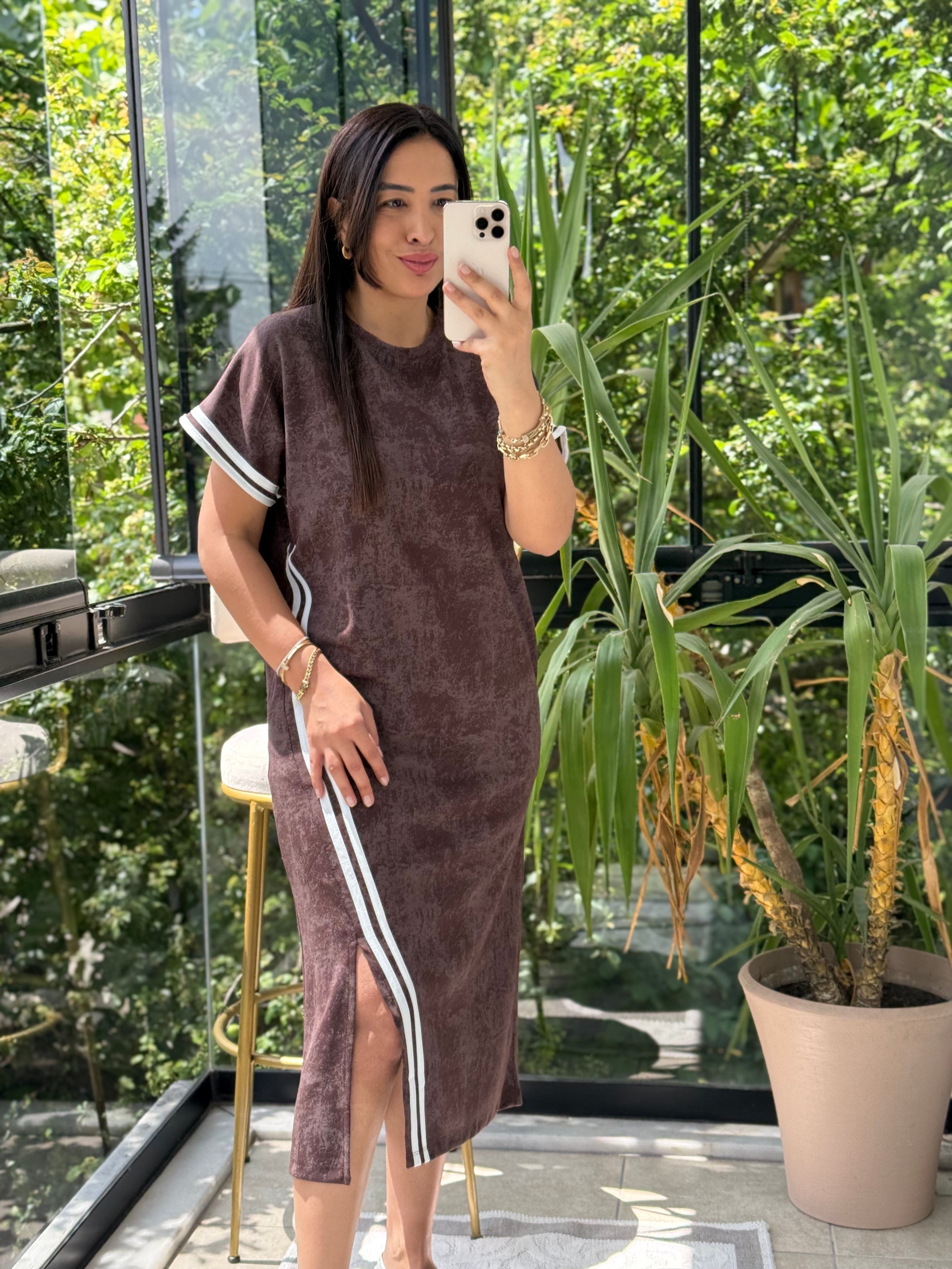 Batik Desen Elbise Kahve