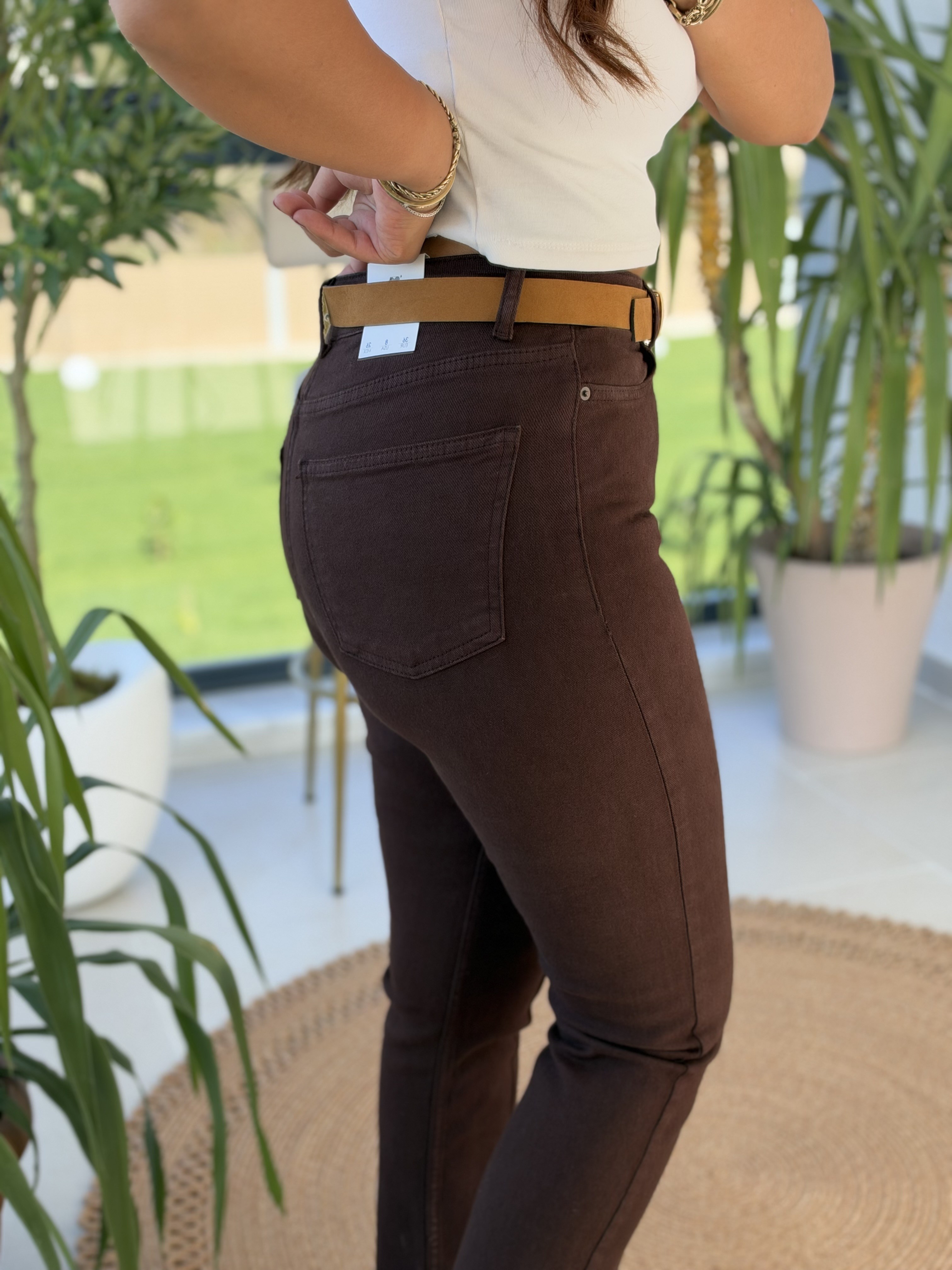 Önü Çımalı Kot Pantolon Kahve
