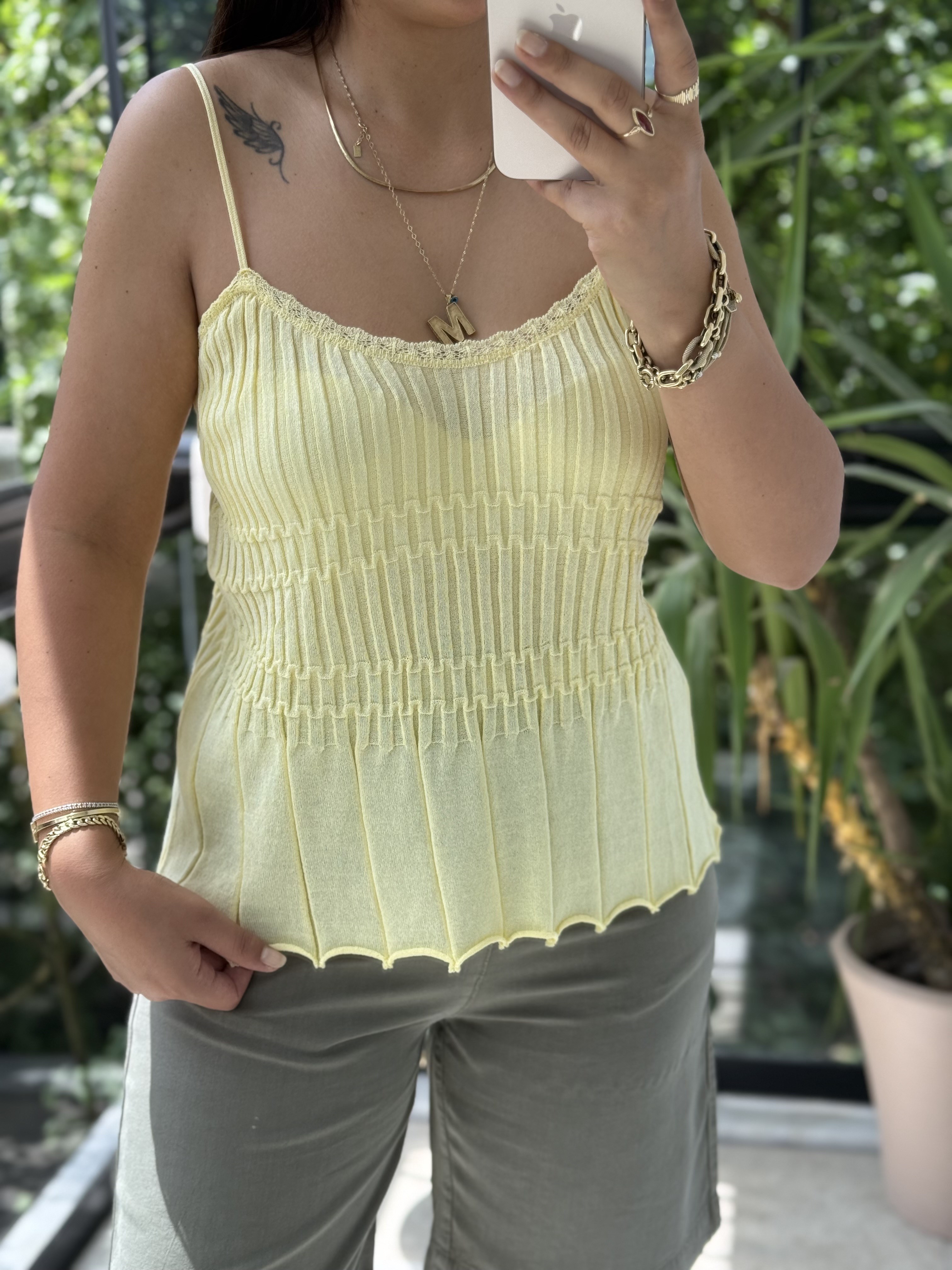 Dilvin Askılı İnce Dokulu Triko Bluz Sarı