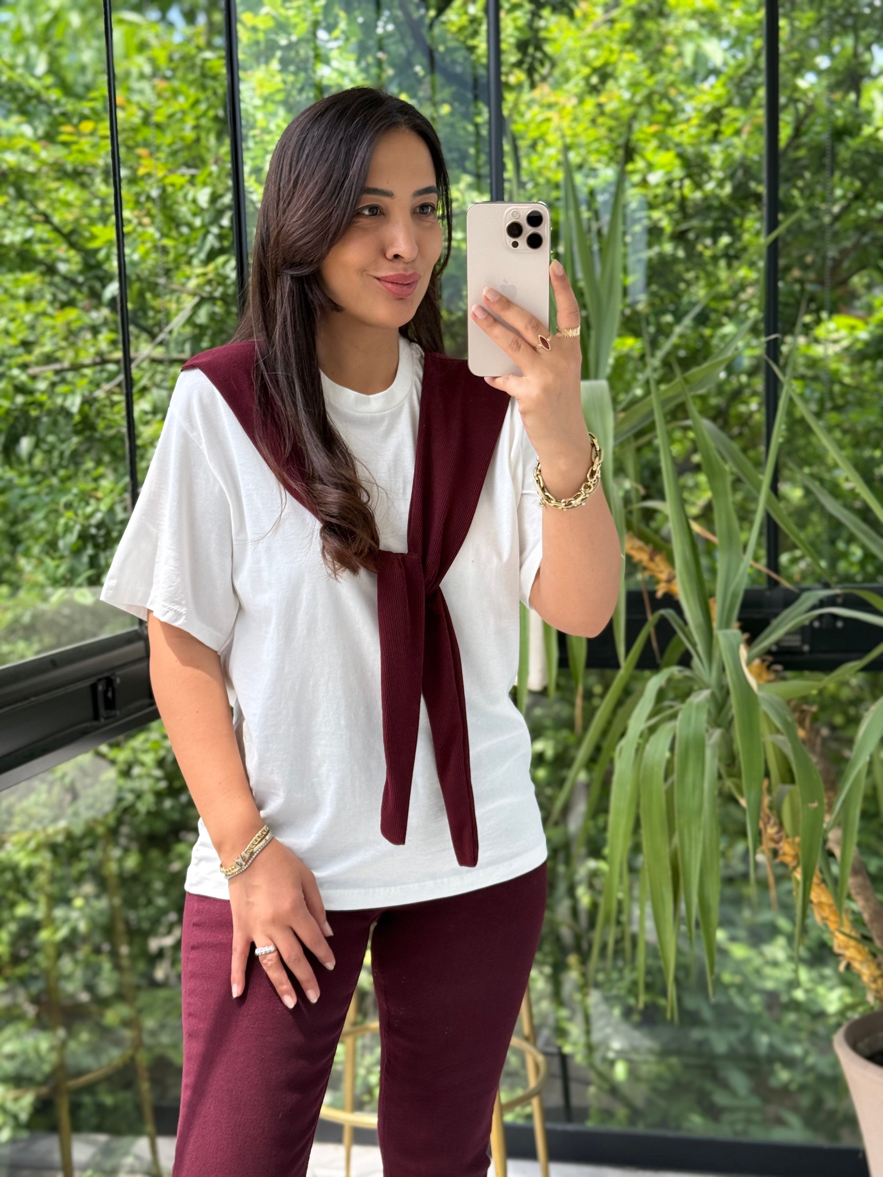 Bağlama Detaylı Tişört Bordo