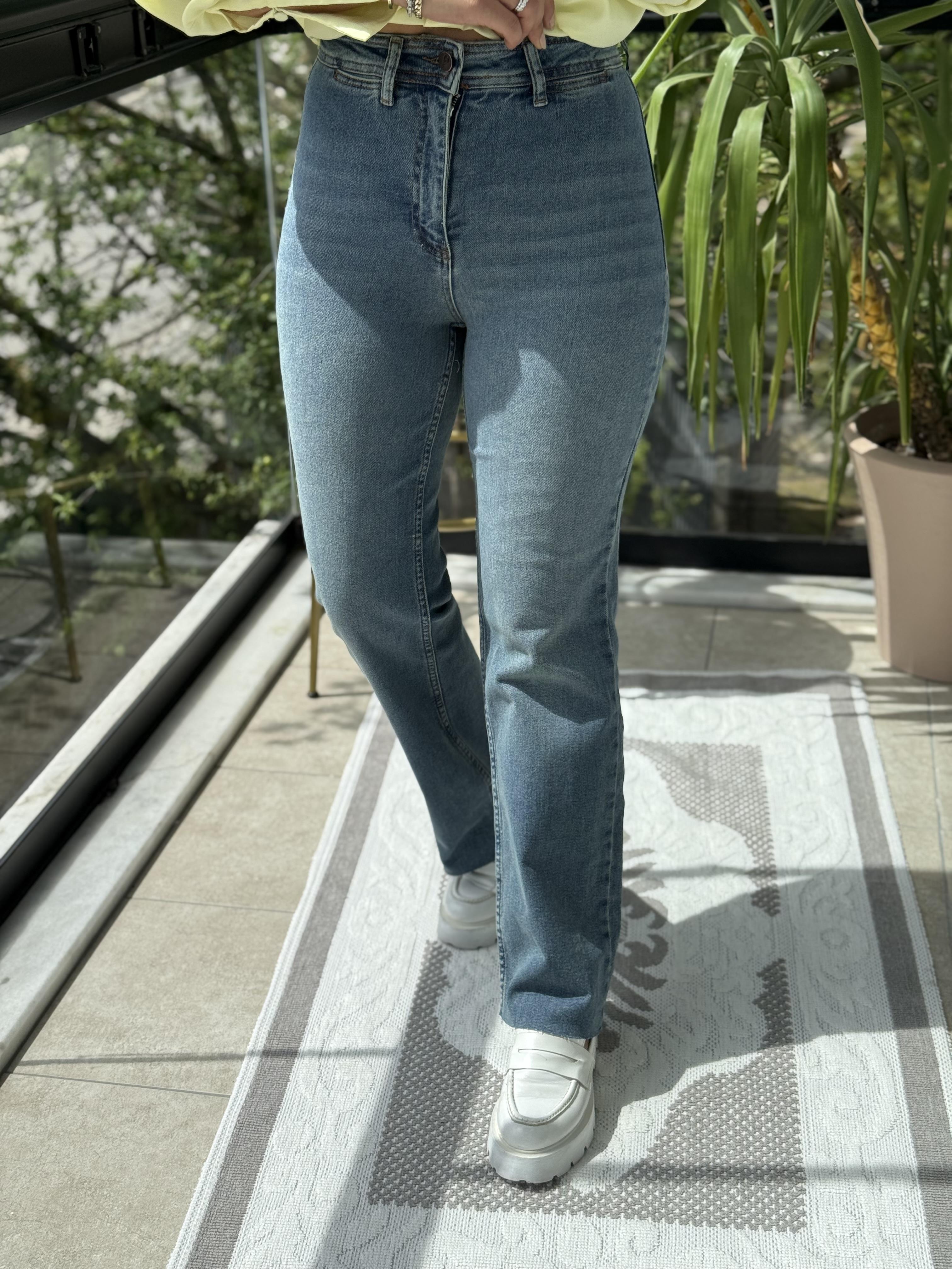 Dekoratif Cep Detaylı Palazzo Kot Pantolon Mavi Yıkama