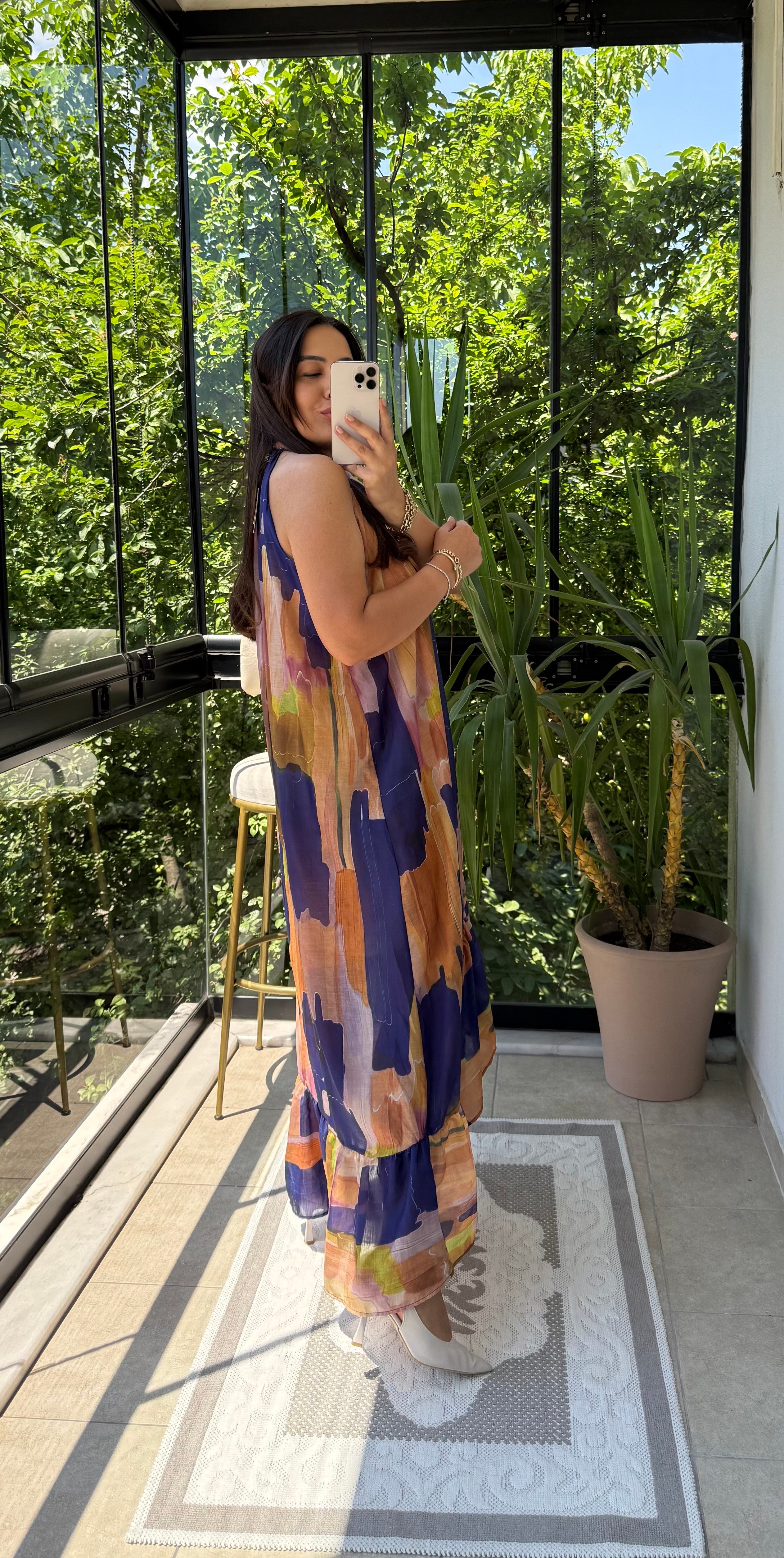 Halter Yaka Elbise Renkli