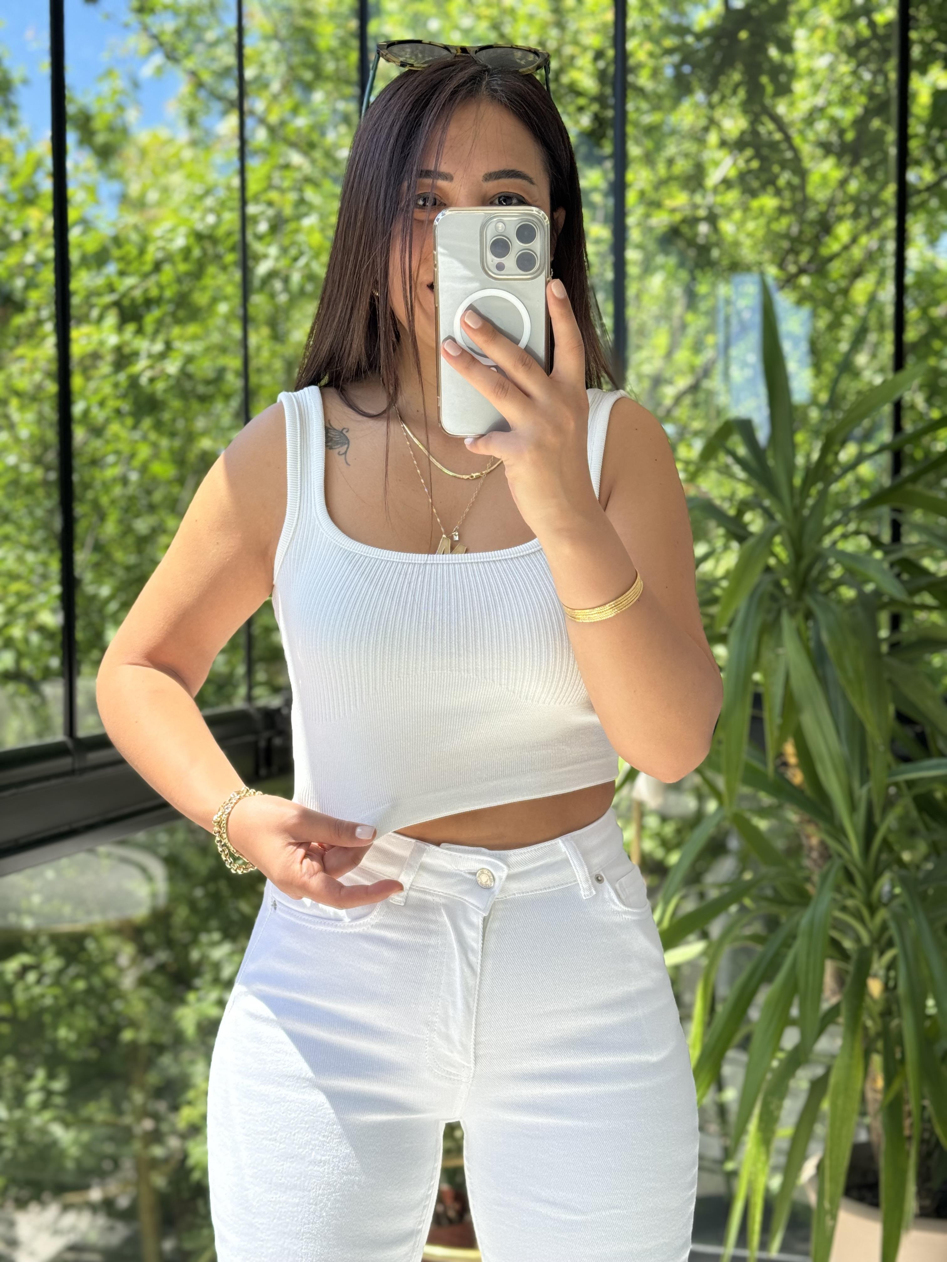 Beyaz Kalın Askılı Crop