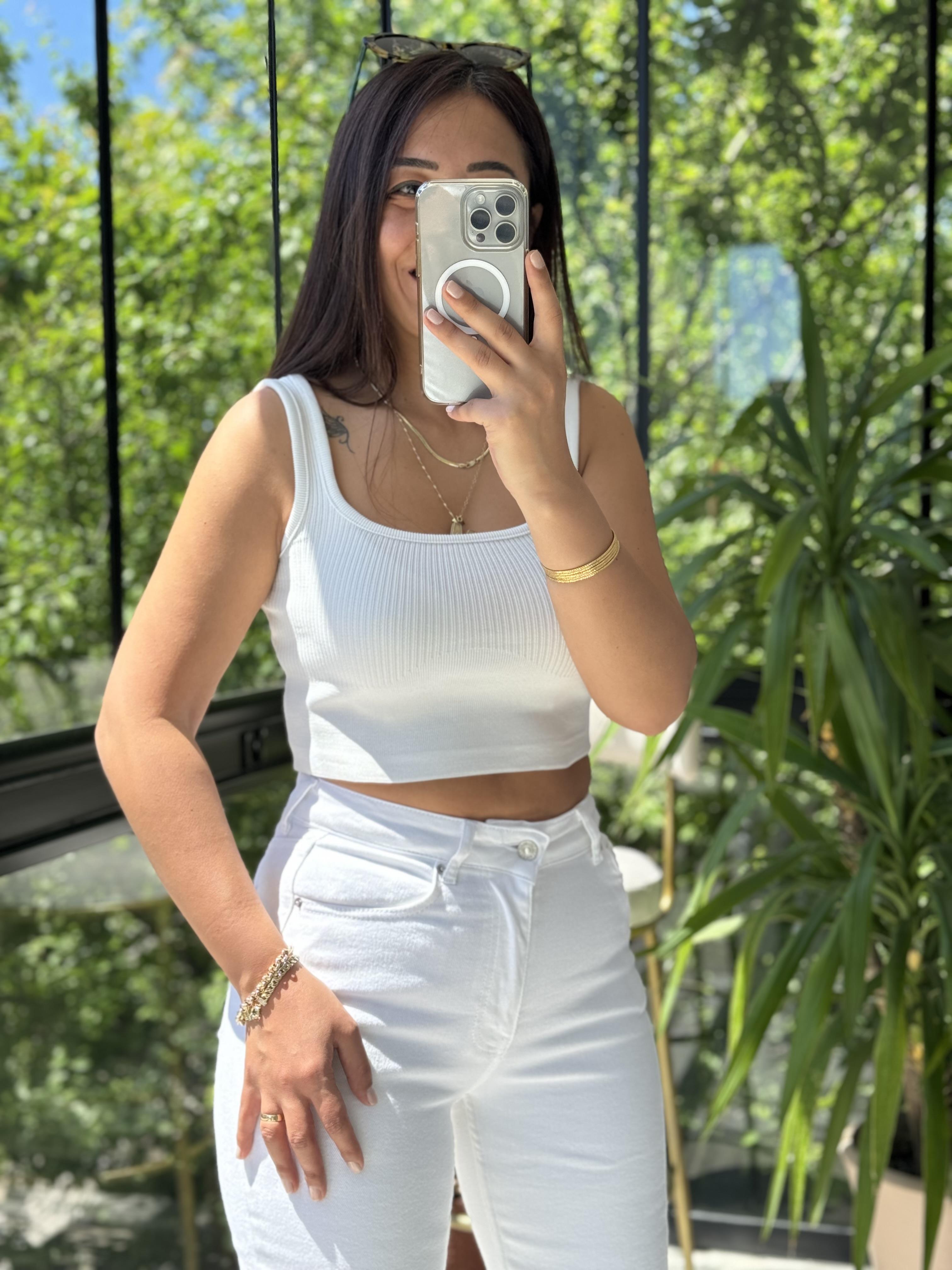 Beyaz Kalın Askılı Crop