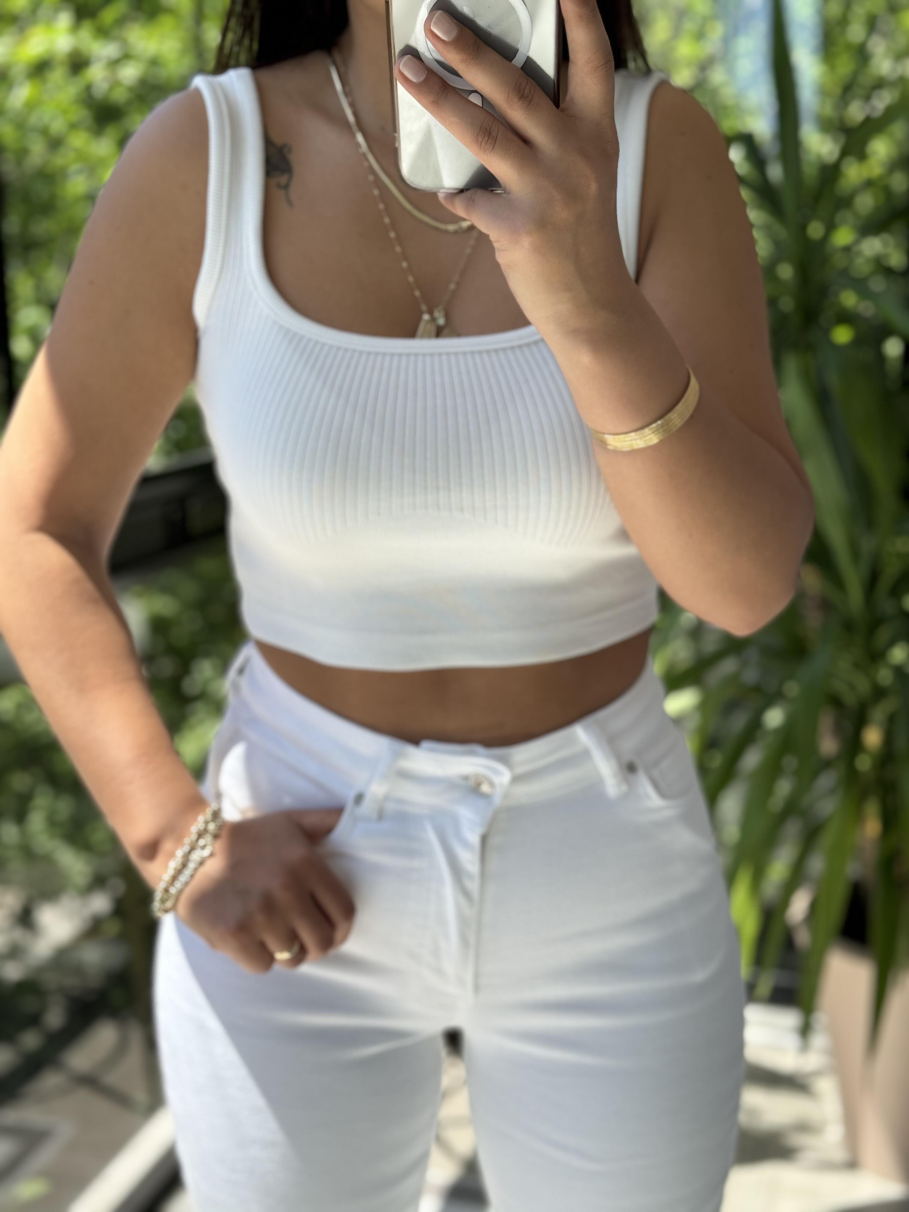 Beyaz Kalın Askılı Crop