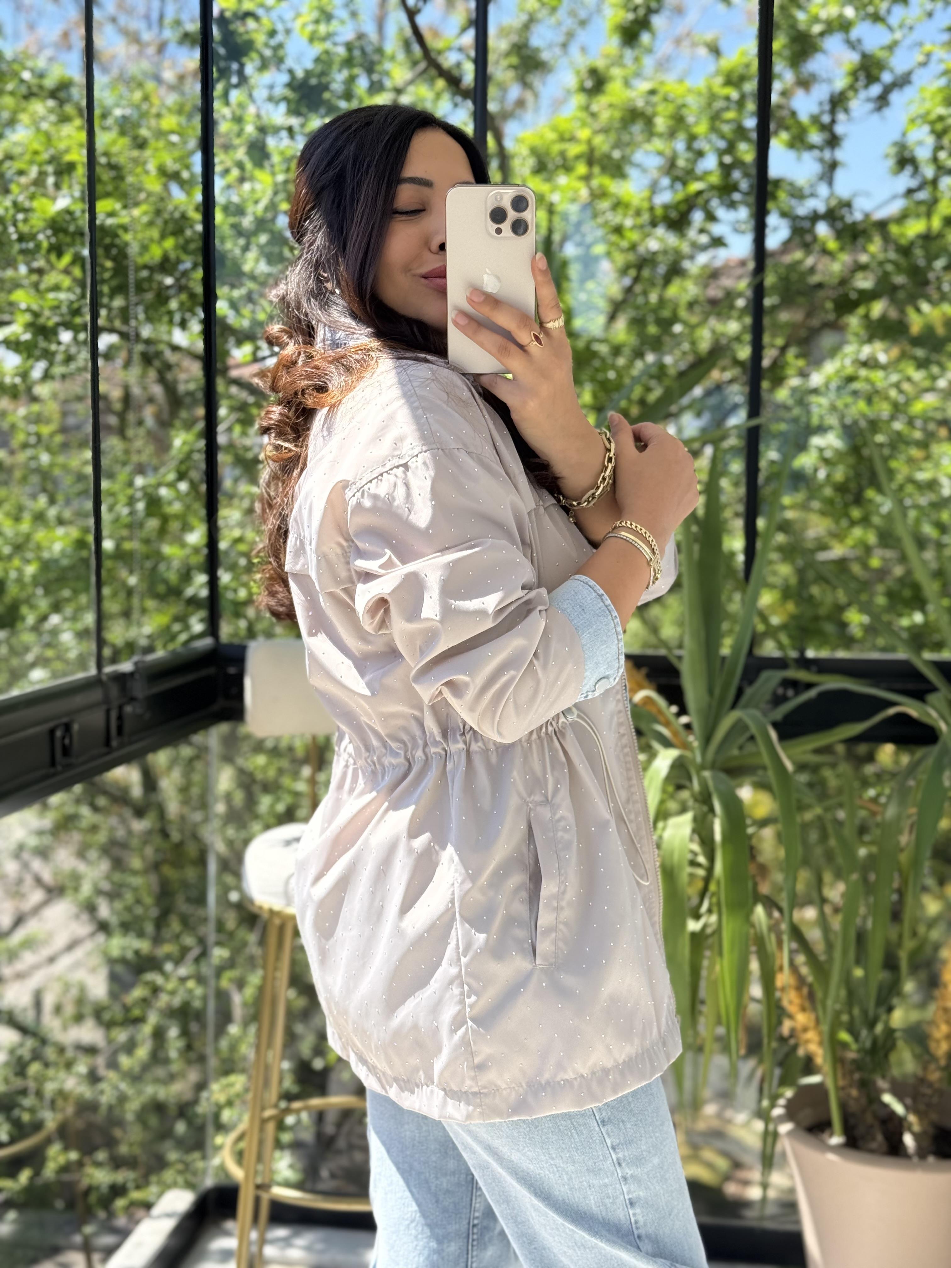 Glitiery Denim Mix Ceket Açık Bej