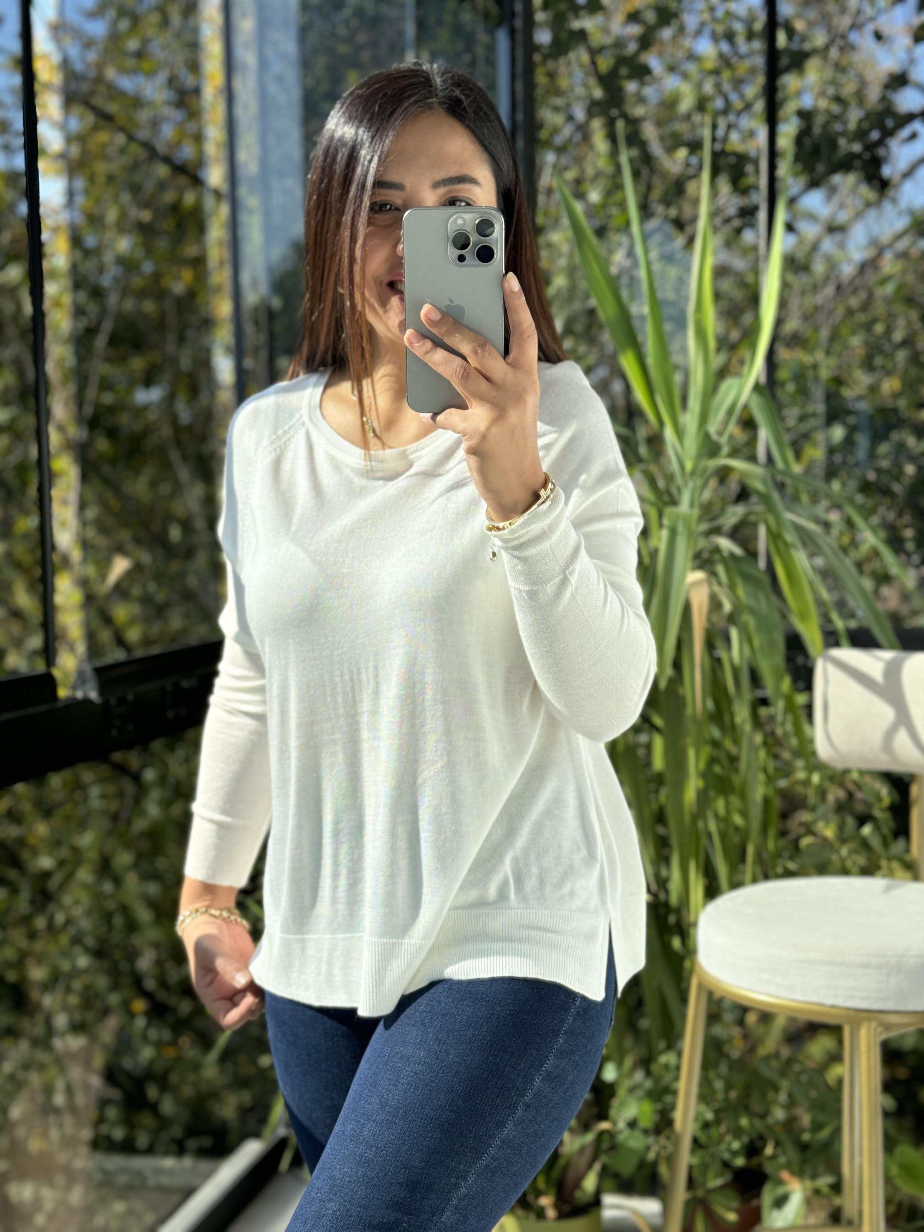 Bisiklet Yaka Basic İnce Triko Ekru