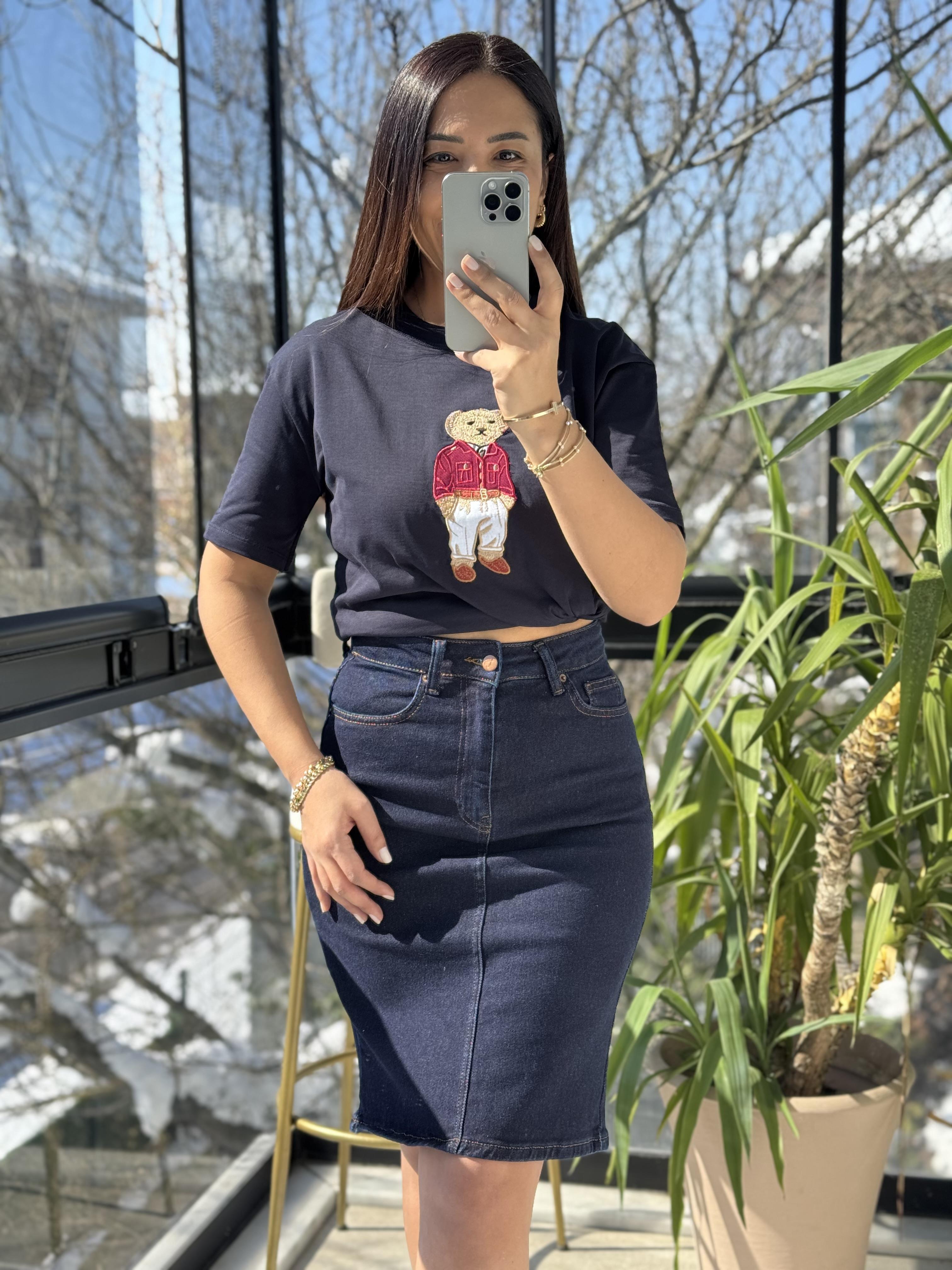 Bisiklet Yaka Teddy Tişört Lacivert