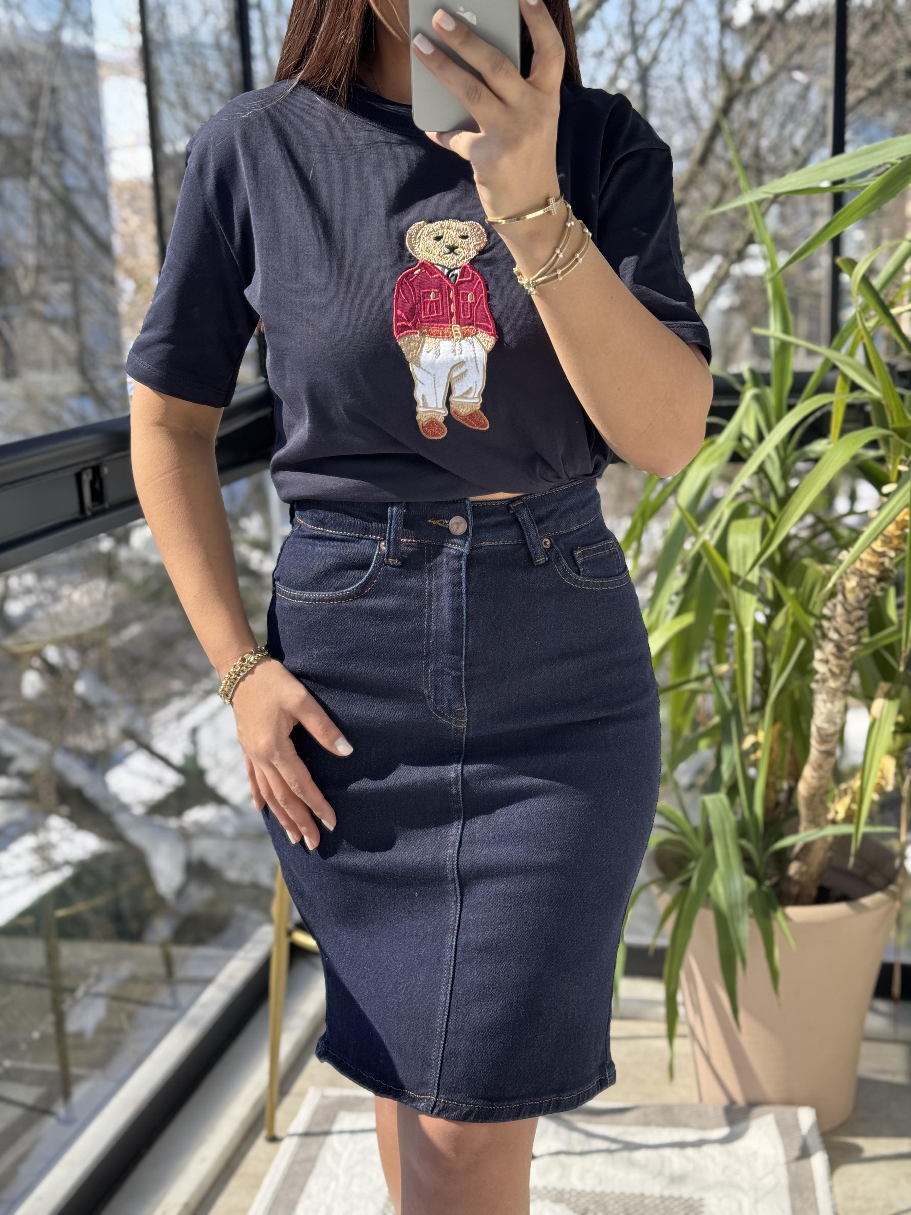 Bisiklet Yaka Teddy Tişört Lacivert