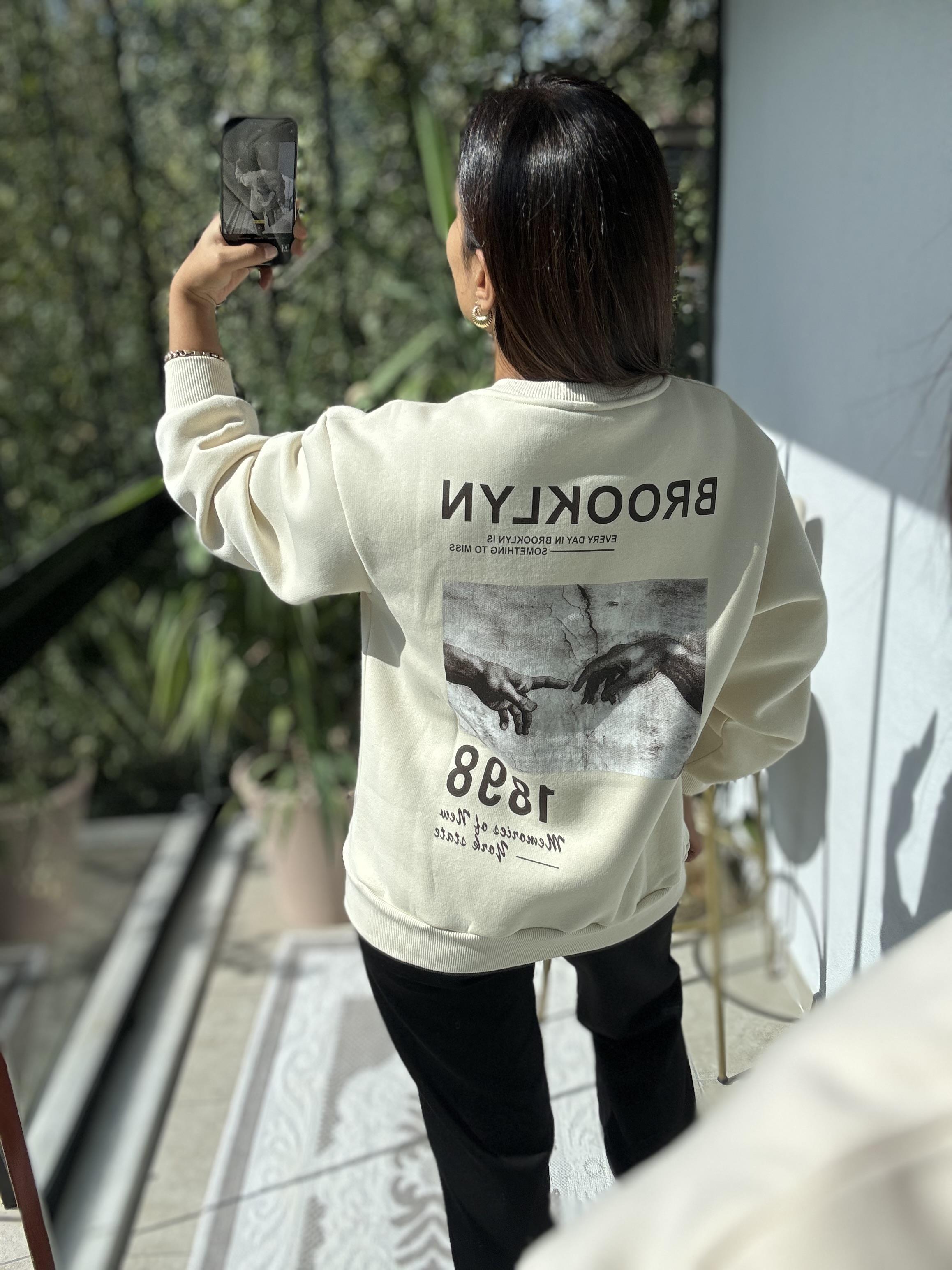 Broklyn Fermuarlı Sweatshirt Krem