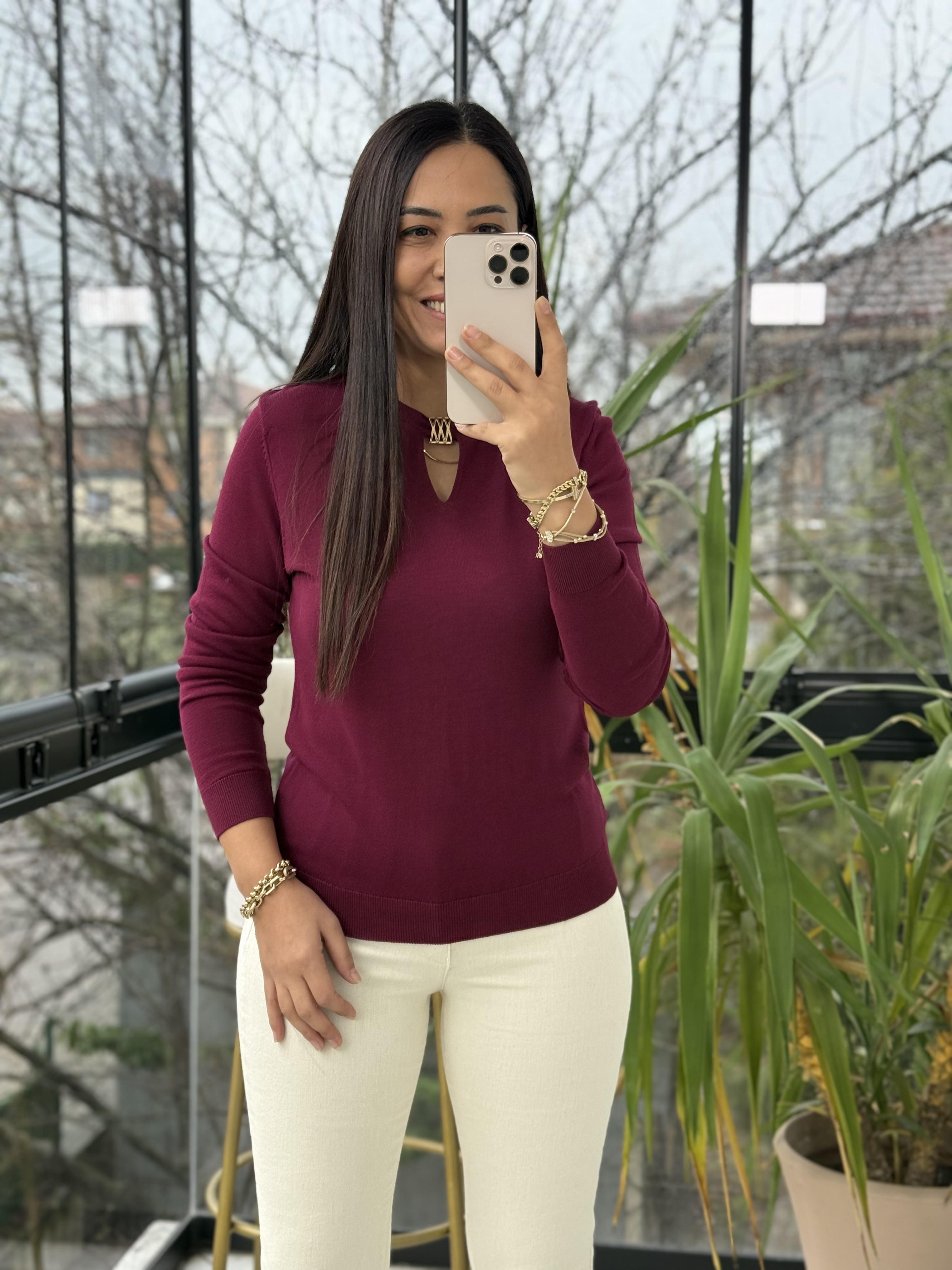 Pencere Detay Gold Tokalı Merserize Mürdüm