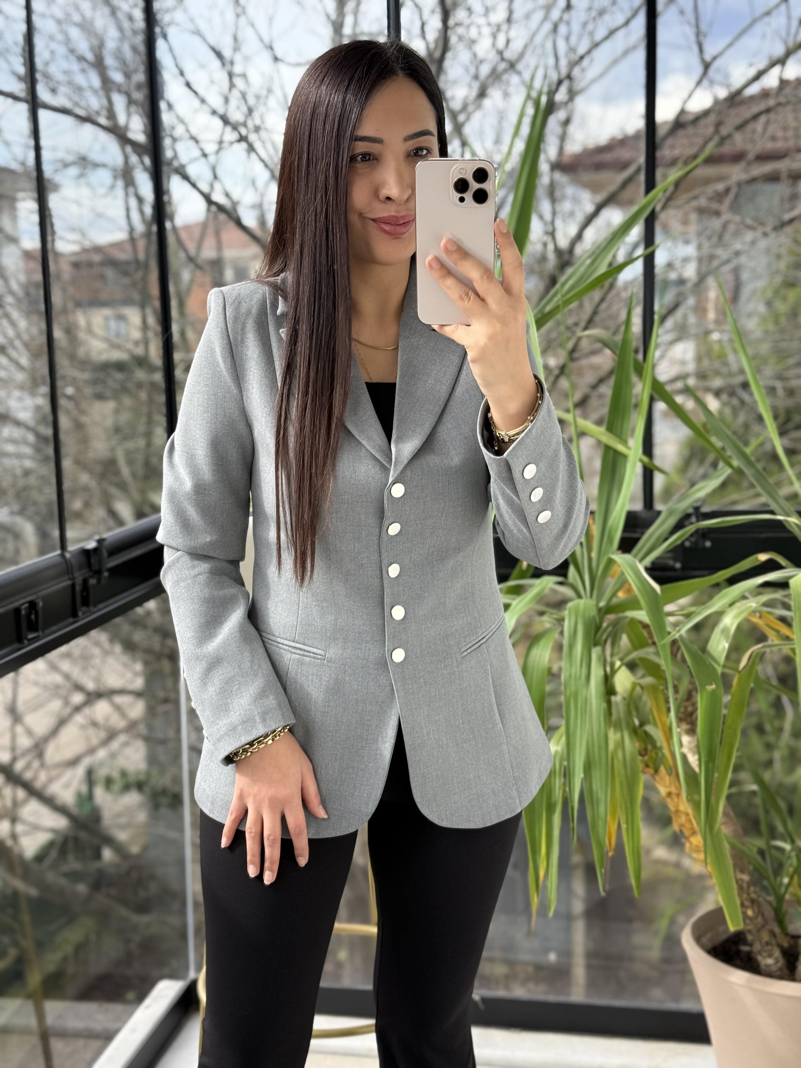 Beş Düğme Slimfit Blazer Ceket Gri