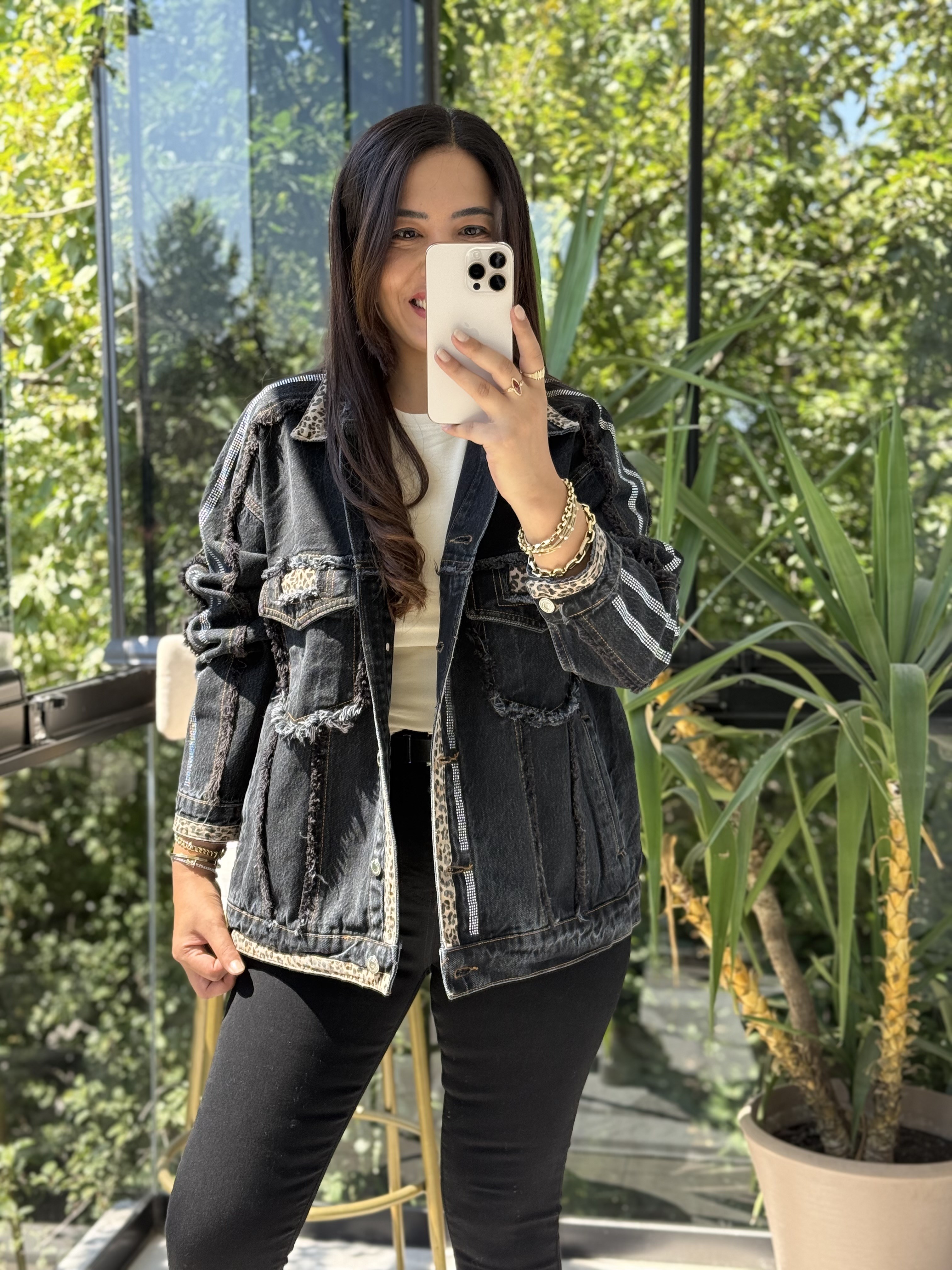 Püskül Detaylı Denim Ceket Siyah
