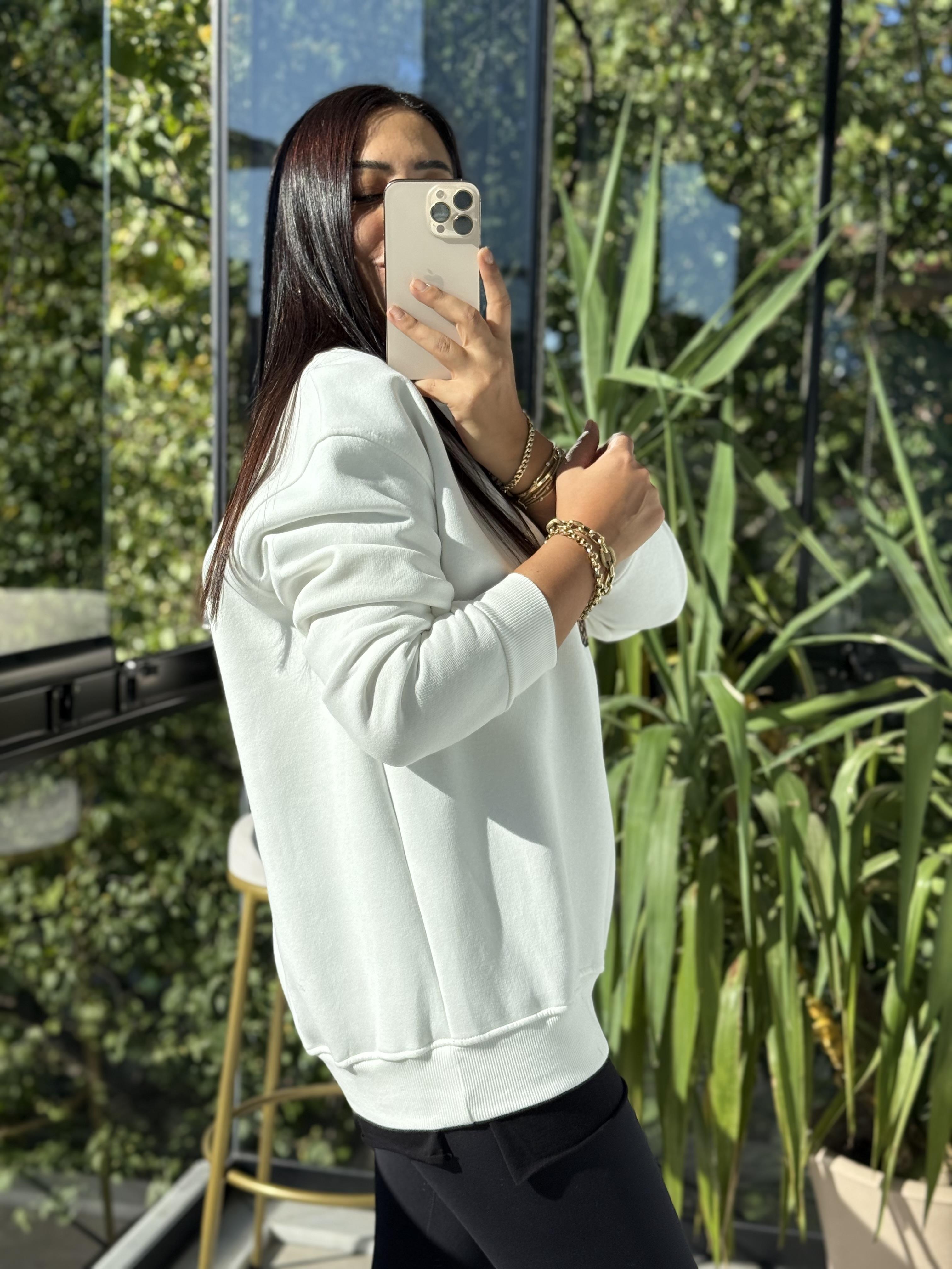 Kaplanlı Sweatshirt Beyaz