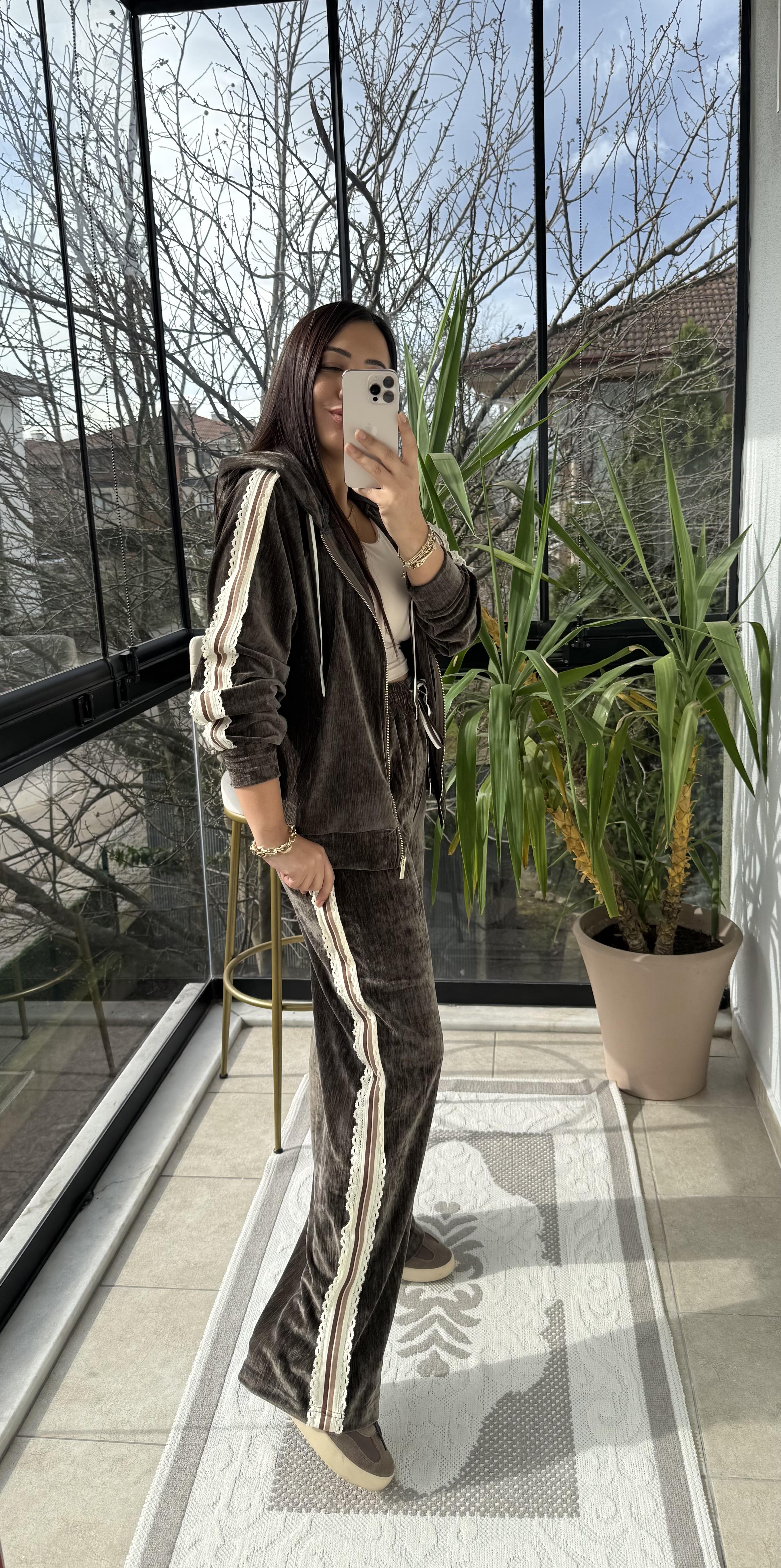 Dokuma Şeritli Şönil Takım Yeşil