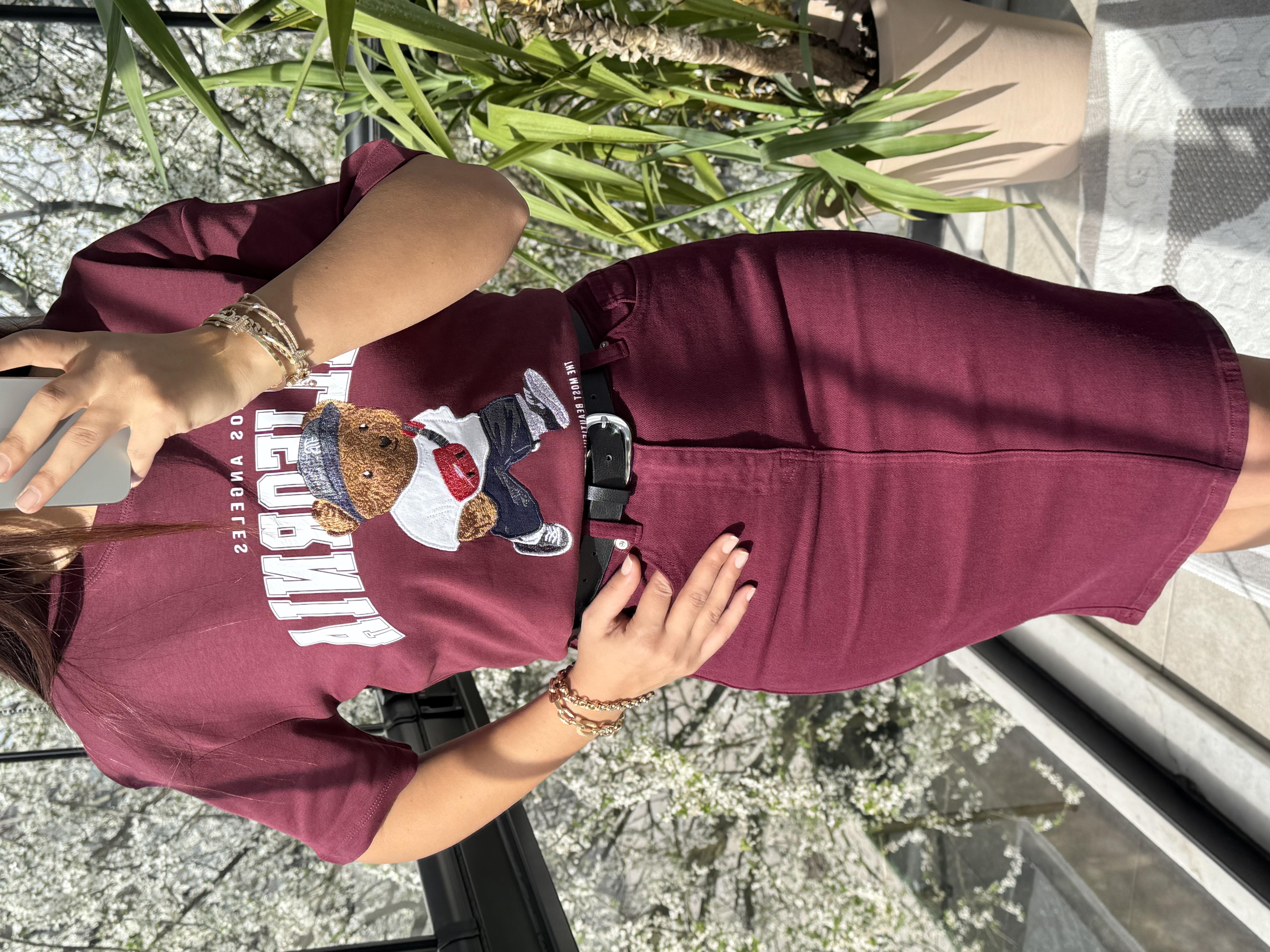 California Yazılı Tişört Bordo
