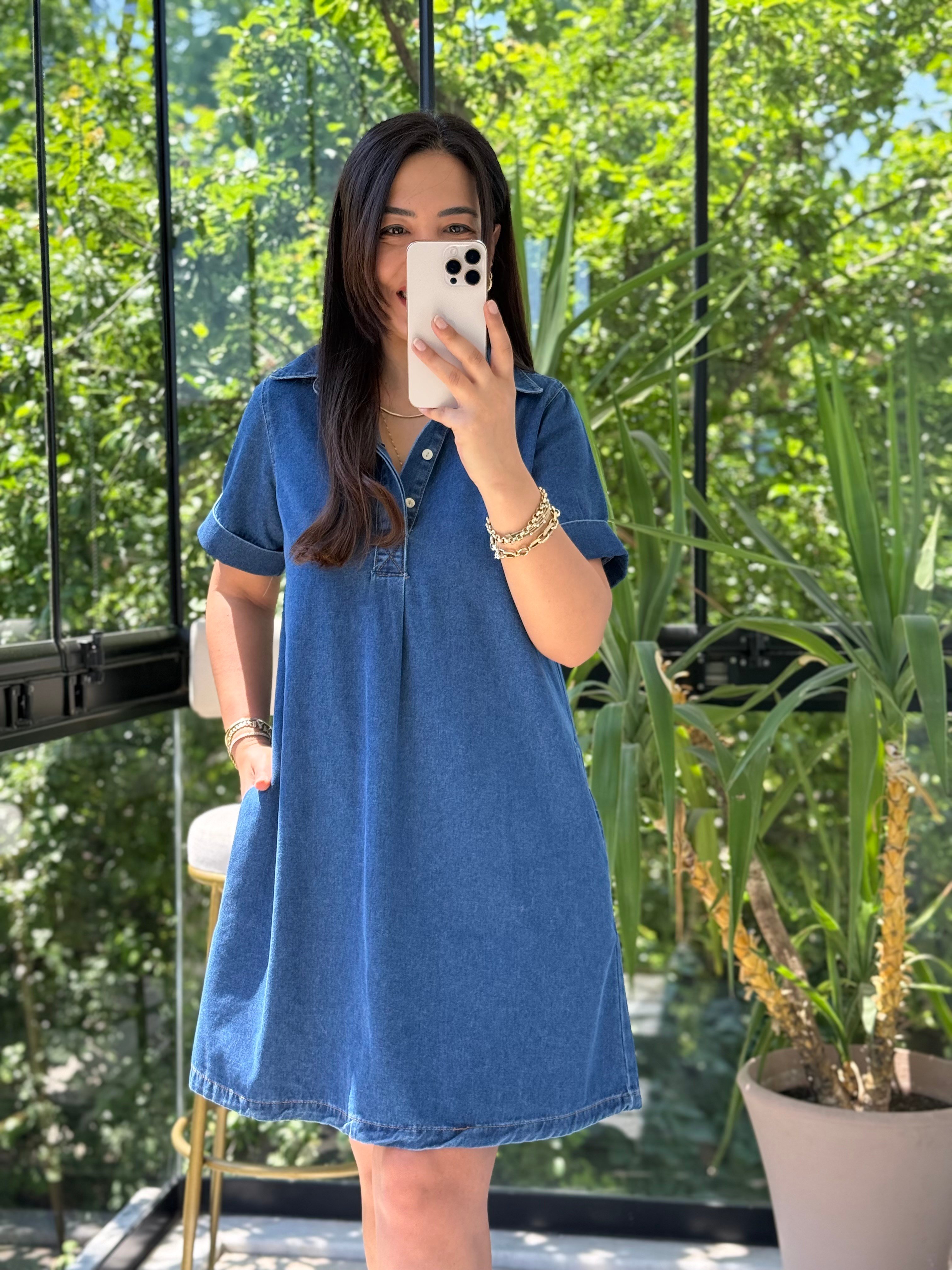 Kısa Denim Elbise Lacivert