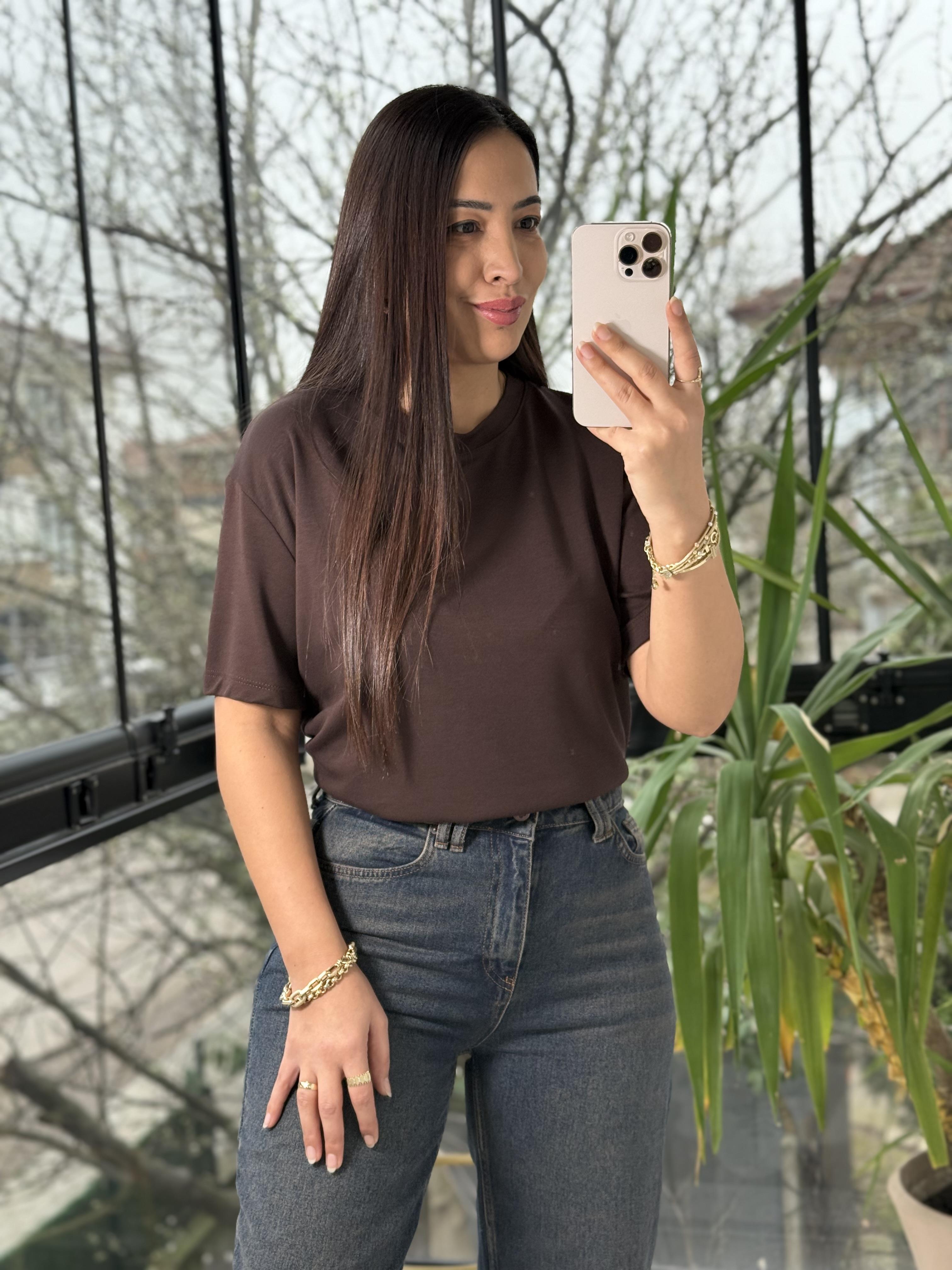 Oysh Modal Basic Tişört Kahve
