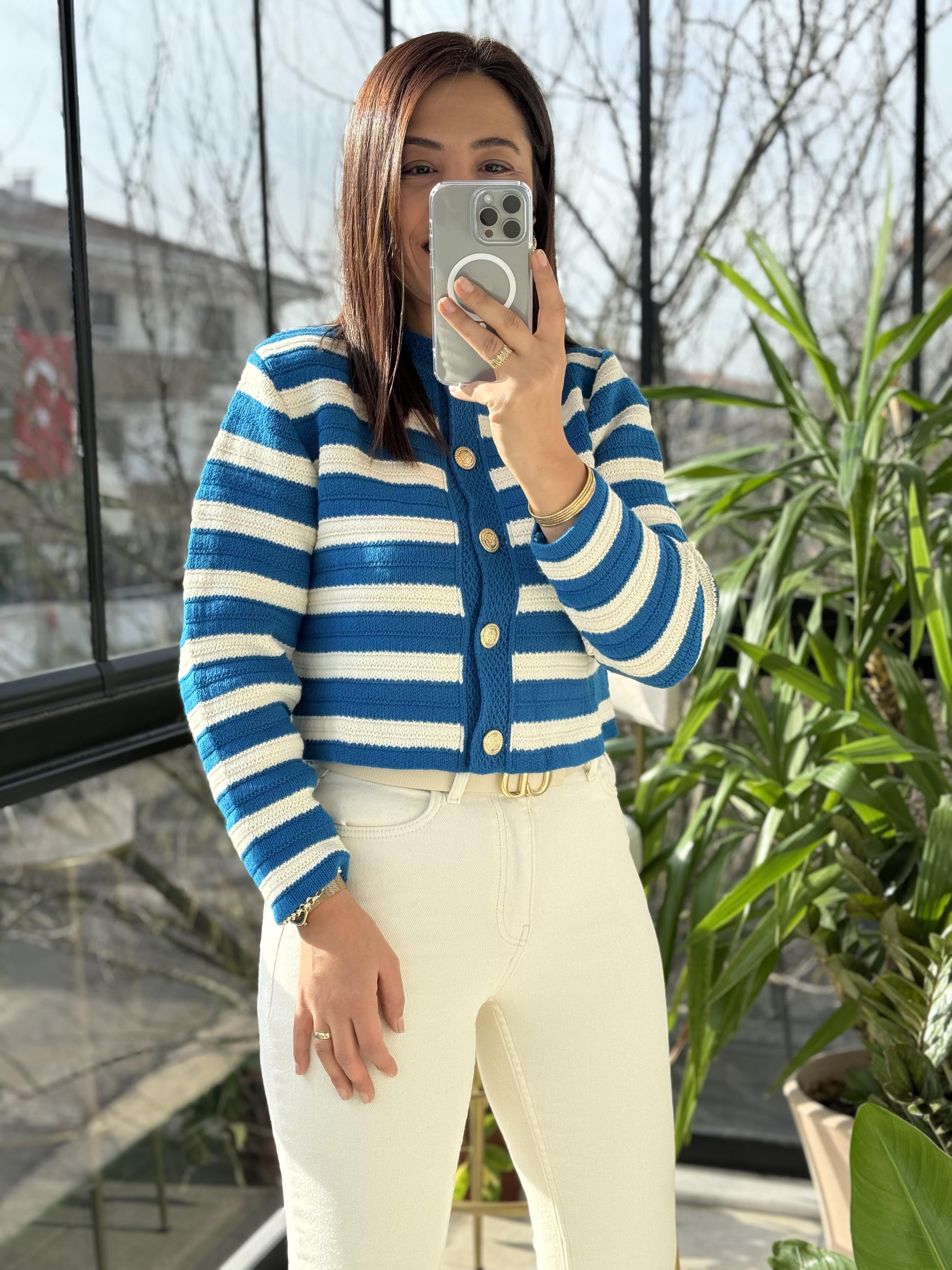 Çizgili Hırka Mavi